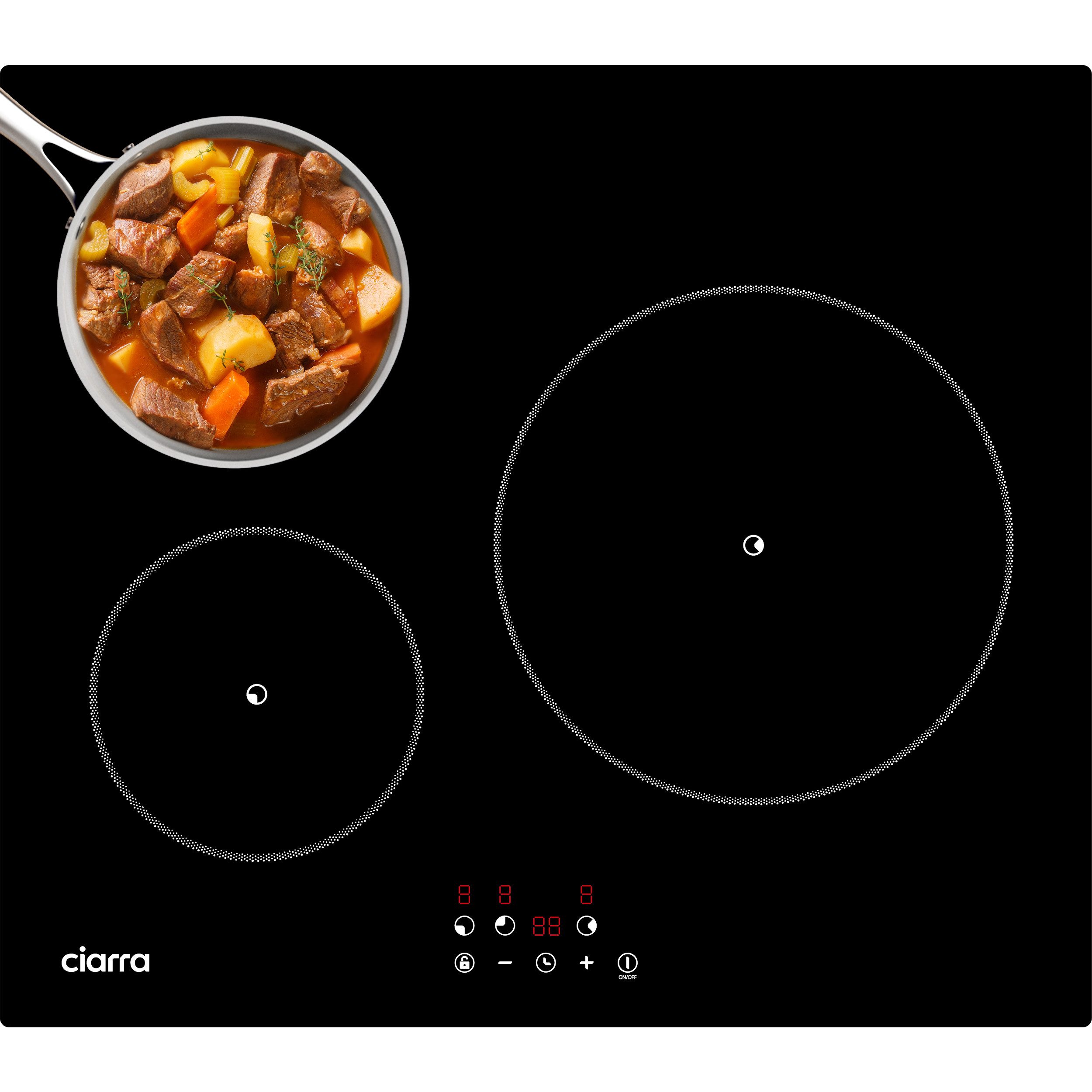 CIARRA Induktions-Kochfeld VM3BIH-F, 60 cm Einbau-Kochfelder 3 Zonen Einbau Induktionskochfeld Timer