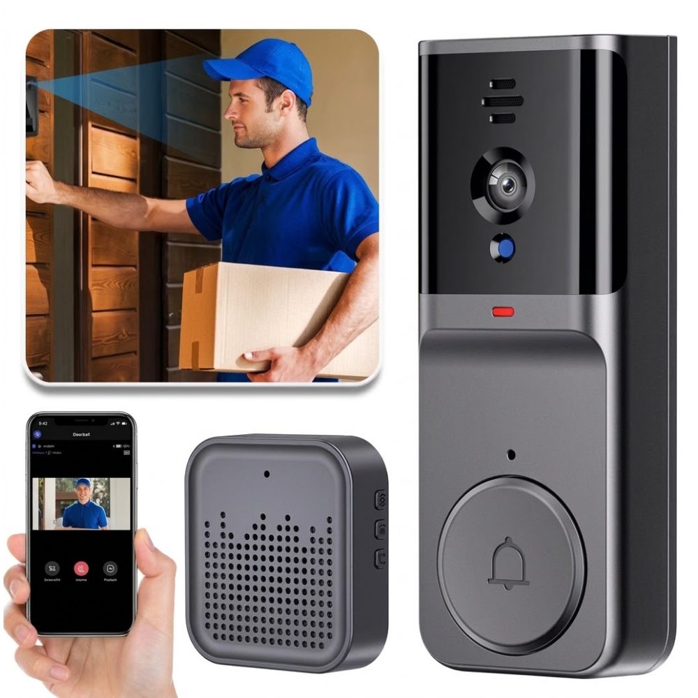 Athlix Smart Home Türklingel Kabellose intelligente WLAN-Video-Türklingel mit Gegensprechfunktion (Wohnungseingang, Gartentor, Haustür, Außenbereiche, Büro, Hohe Wetterbeständigkeit, Schnelle und saubere Installation)