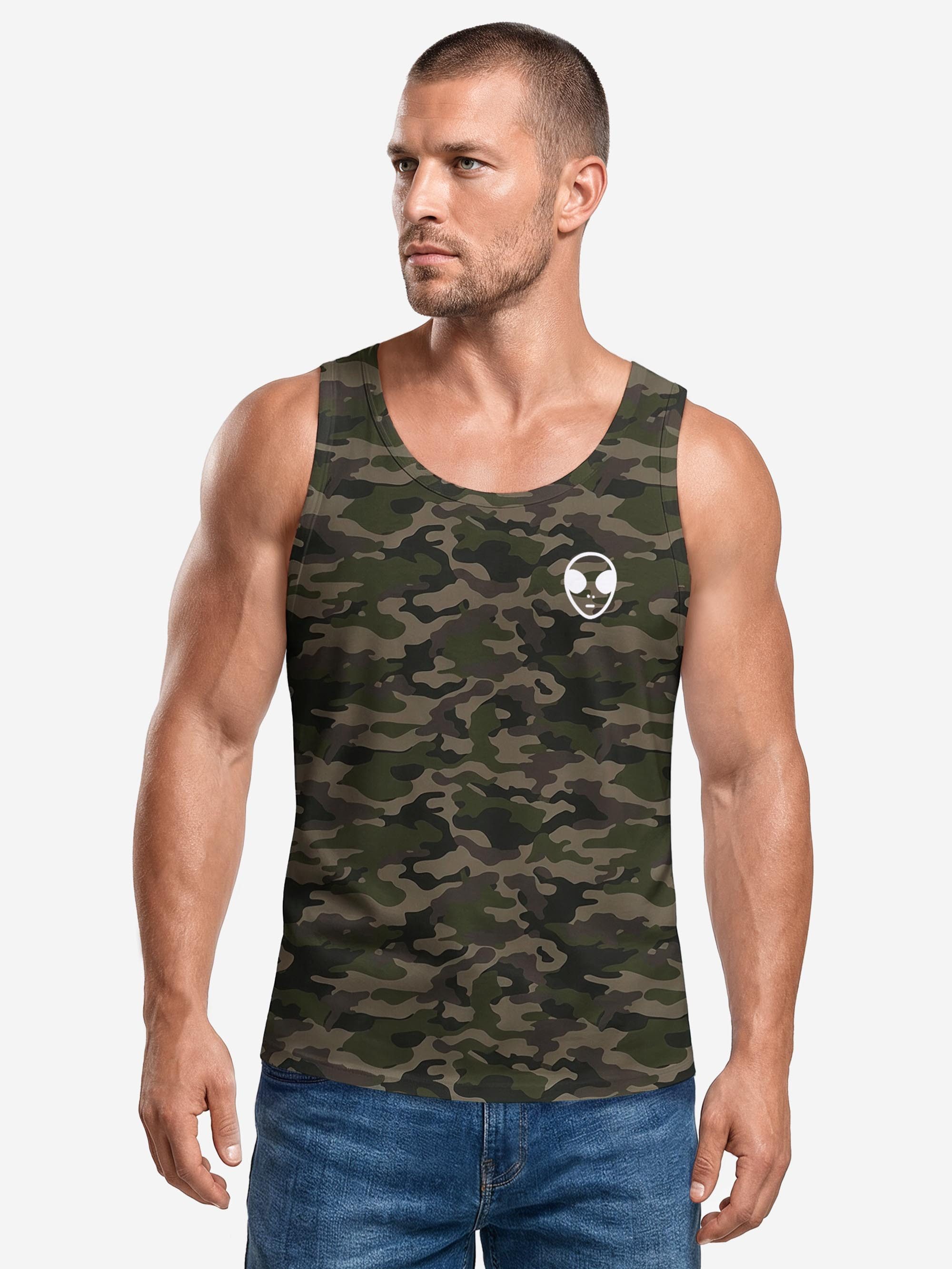 Neverless Tanktop Tanktop Herren mit Grafik-Print - Design Alien - Trägershirt mit Print