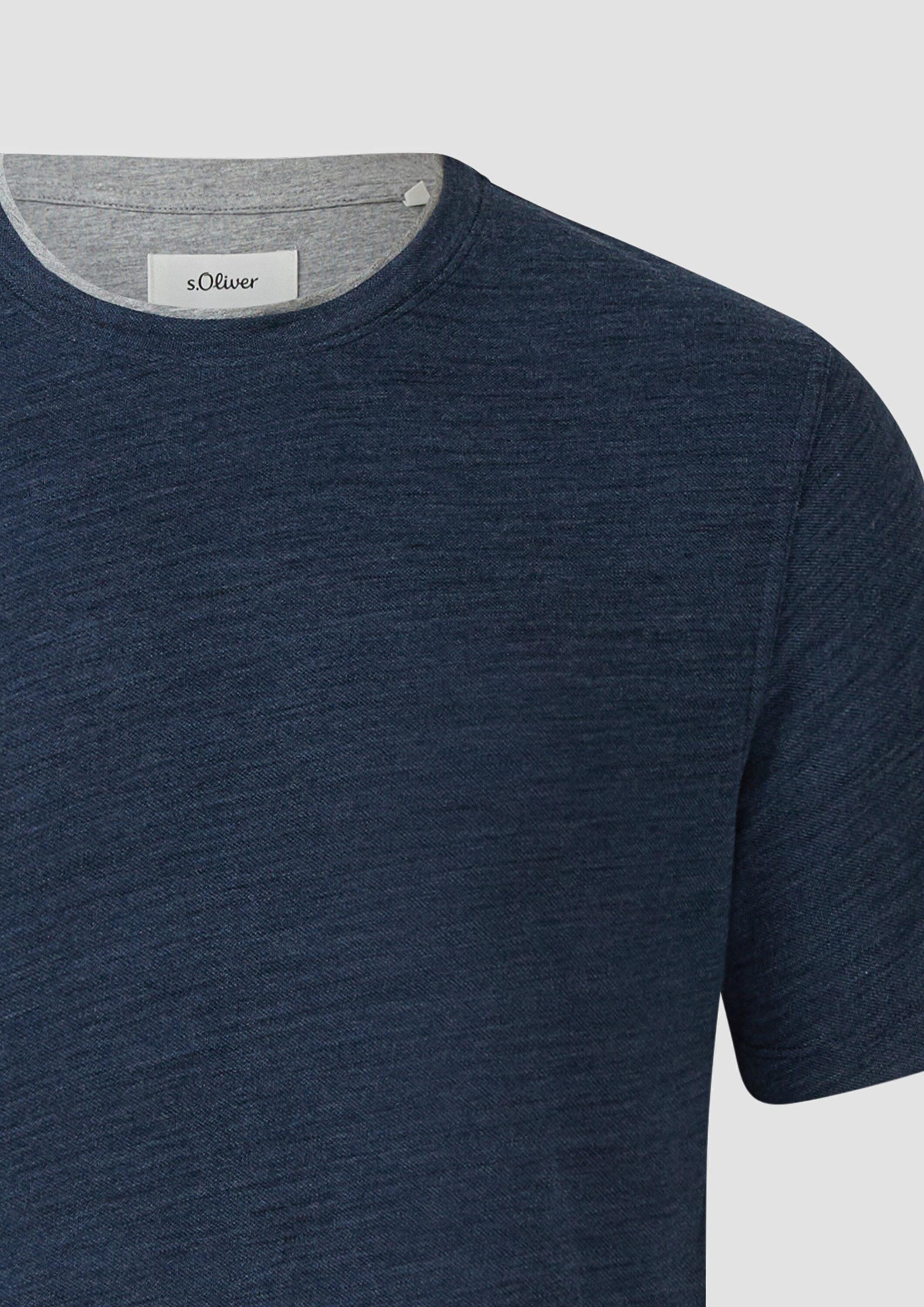 s.Oliver Kurzarmshirt T-Shirt Meliertes Piqué-T-Shirt mit Kontrast-Details