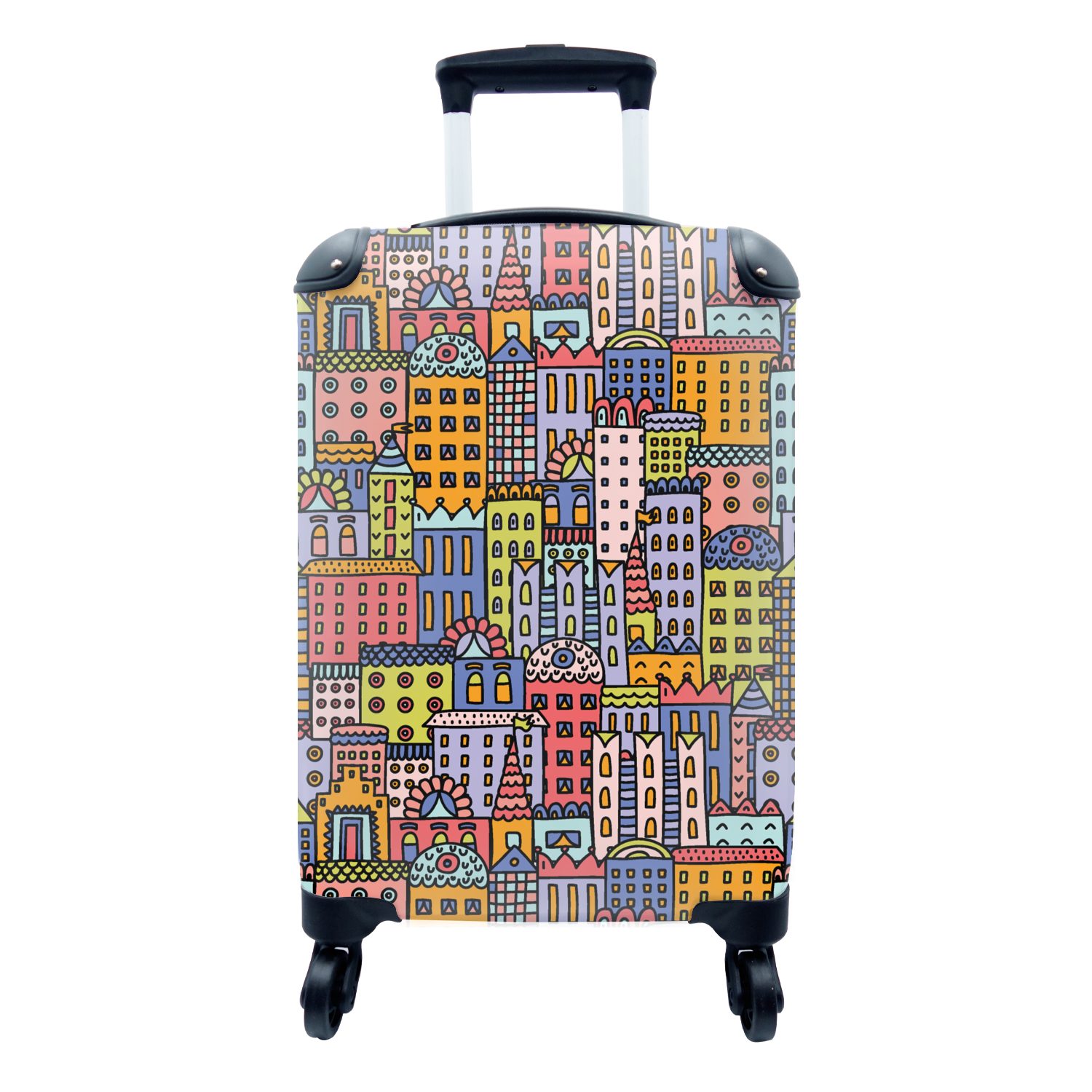 MuchoWow Handgepäckkoffer Haus - Regenbogen - Muster, 4 Rollen, Reisetasche mit rollen, Handgepäck für Ferien, Trolley, Reisekoffer