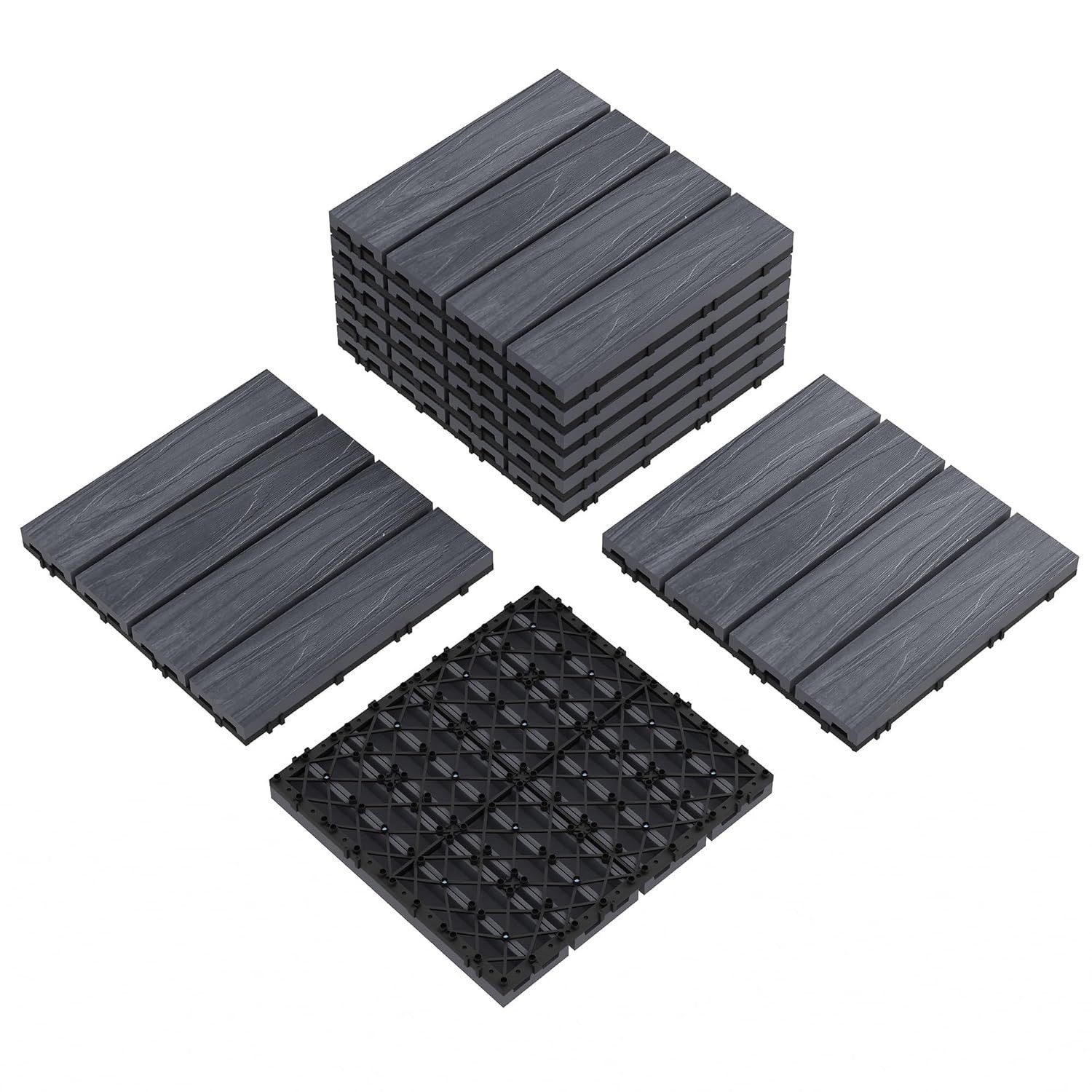 GarveeMore Terrassendielen WPC Klickfliese Akazienoptik rutschfest 30x30cm, 9PCS