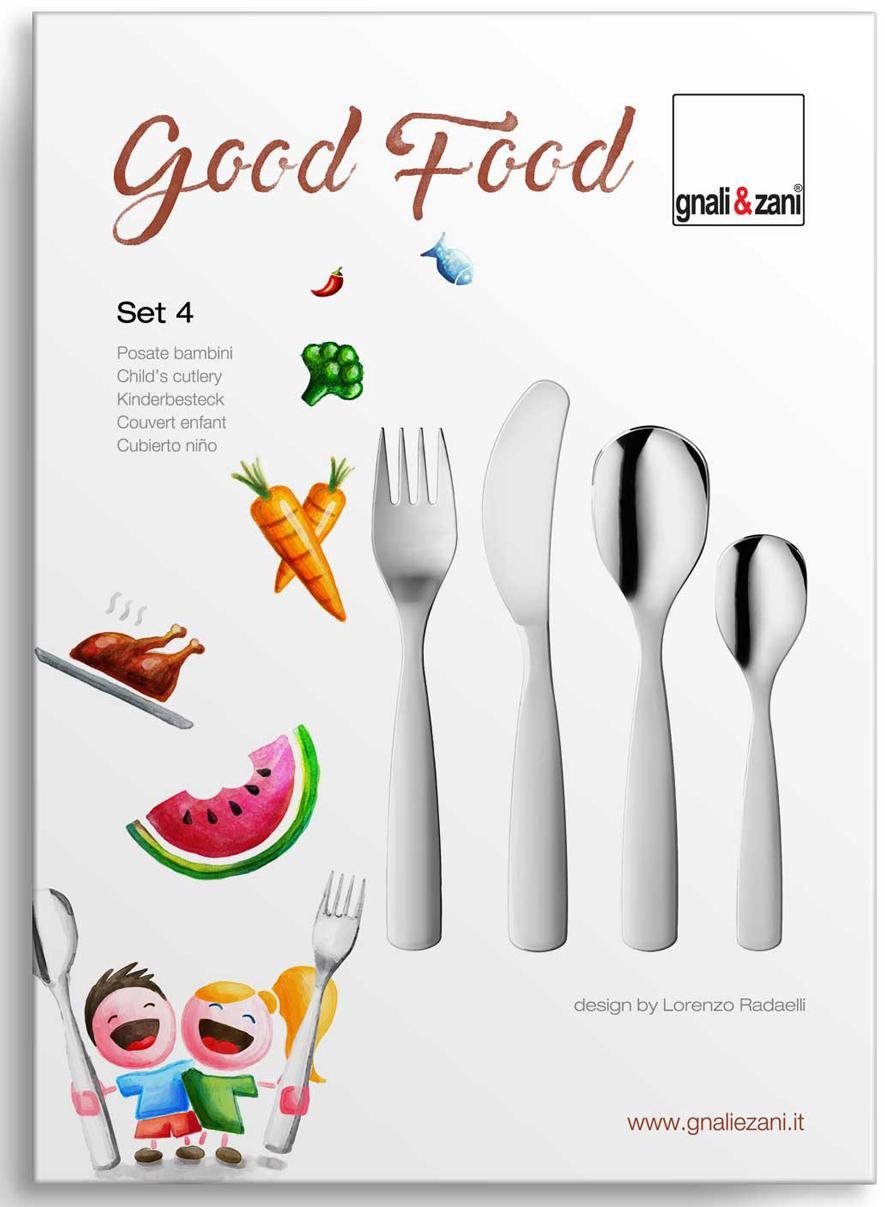 gnali & zani Kinderbesteck (4-tlg), 1 Personen, Edelstahl, Made in Italy