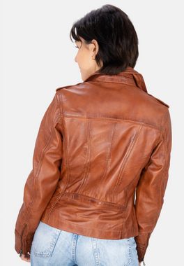 Lolus Lederjacke Mariah cognac Kurze Damen Biker Lederjacke mit Reverskragen