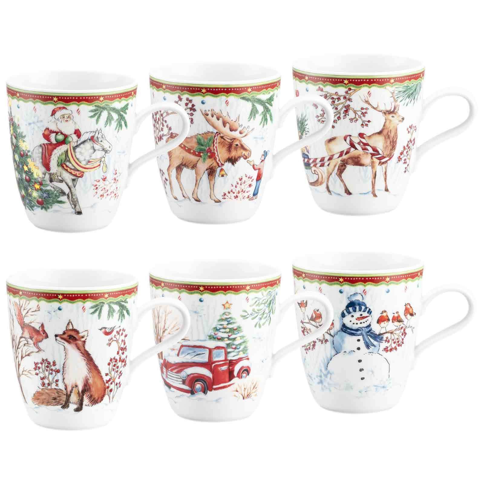 Seltmann Weiden Becher Weihnachten Henkelbecher 400 ml 6er Set, 6-tlg., Porzellan