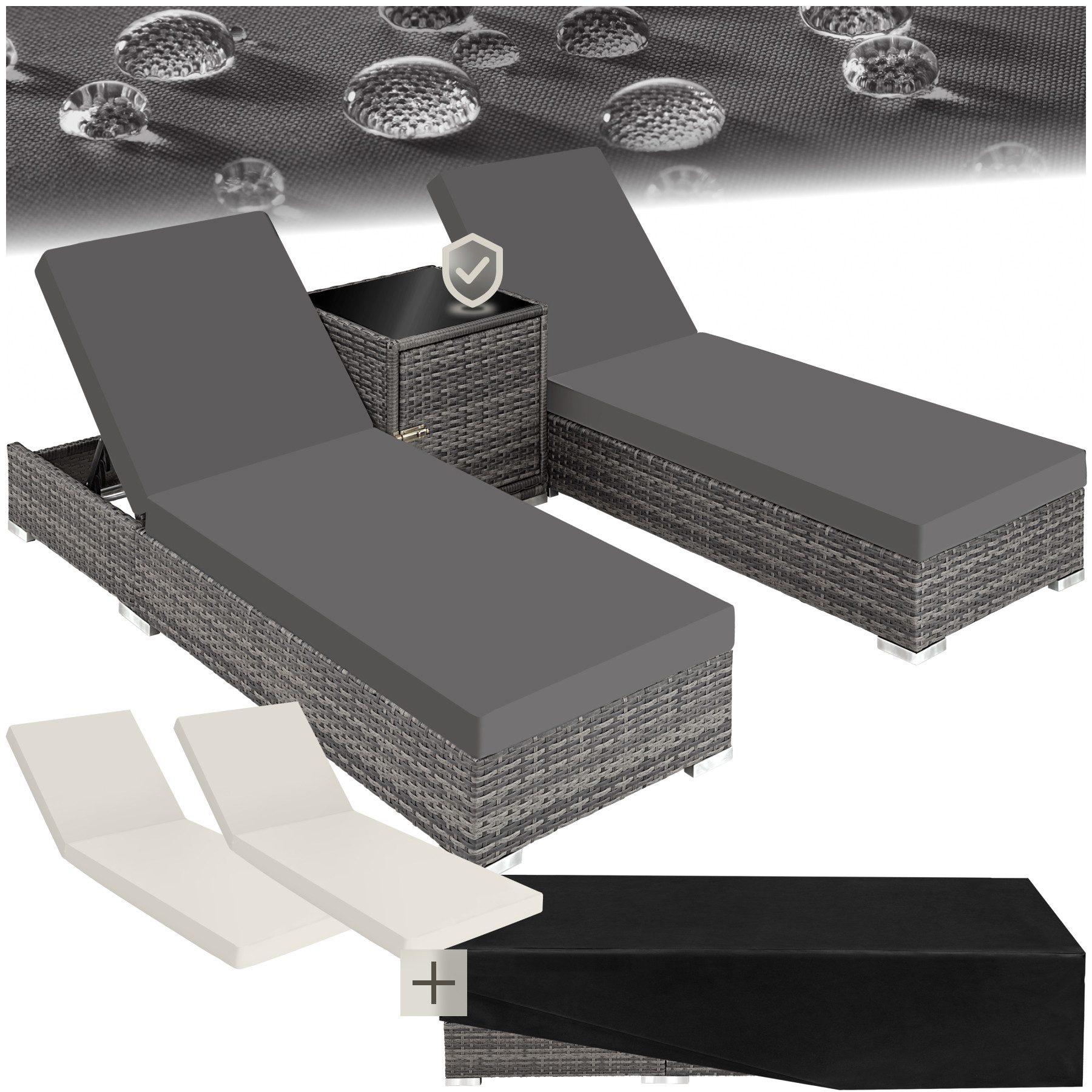 tectake Gartenliege 2er Set Rattan Sonnenliegen, 1 St., Inkl. Schutzabdecku günstig online kaufen