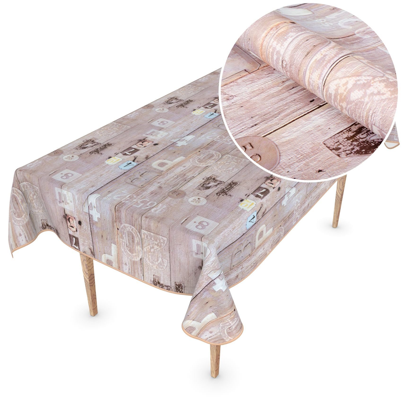 ANRO Tischdecke Chick&Charme Wachstuchtischdecke Garatentischdecke, Prägung 140x260cm wasserabweisend mit Saum | Tischdecken