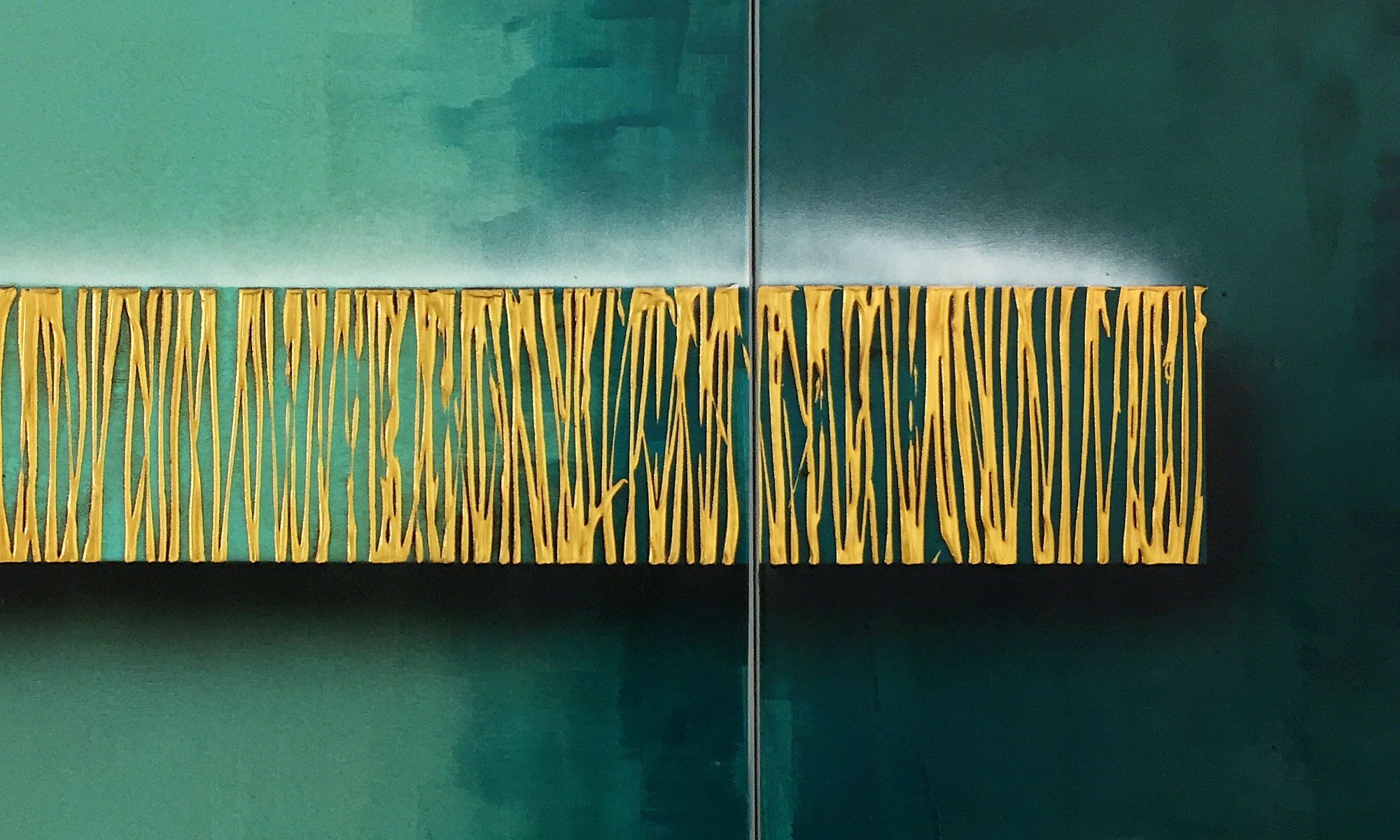 WandbilderXXL XXL-Wandbild Golden Way 210 x 60 cm, Abstraktes Gemälde, handgemaltes Unikat