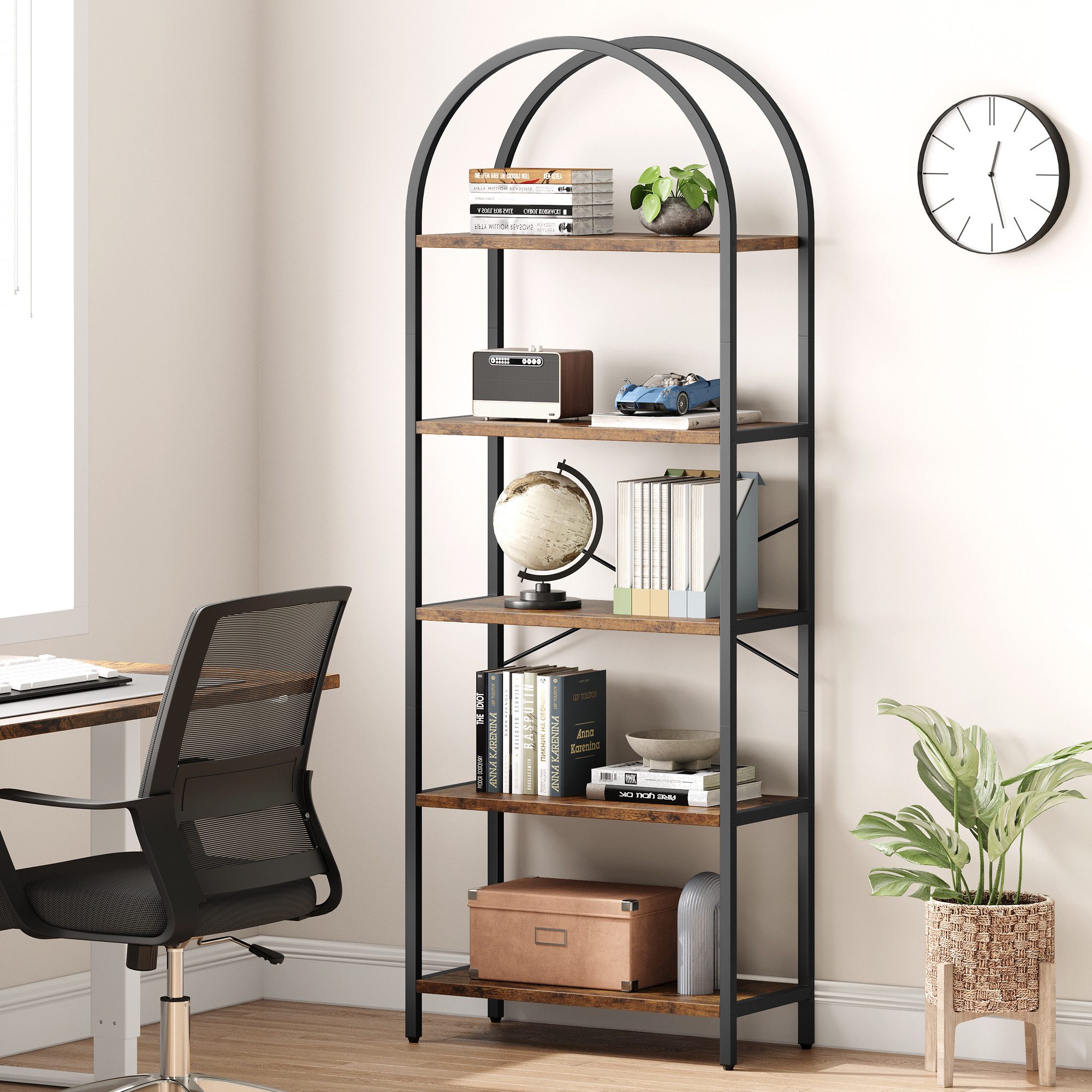GarveeMore Bücherregal Küchenregal, Standregal, multifunktional, Lagerregal, 5 Ebenen, Bücherregal, Stahlrahmen,180x60x28 cm