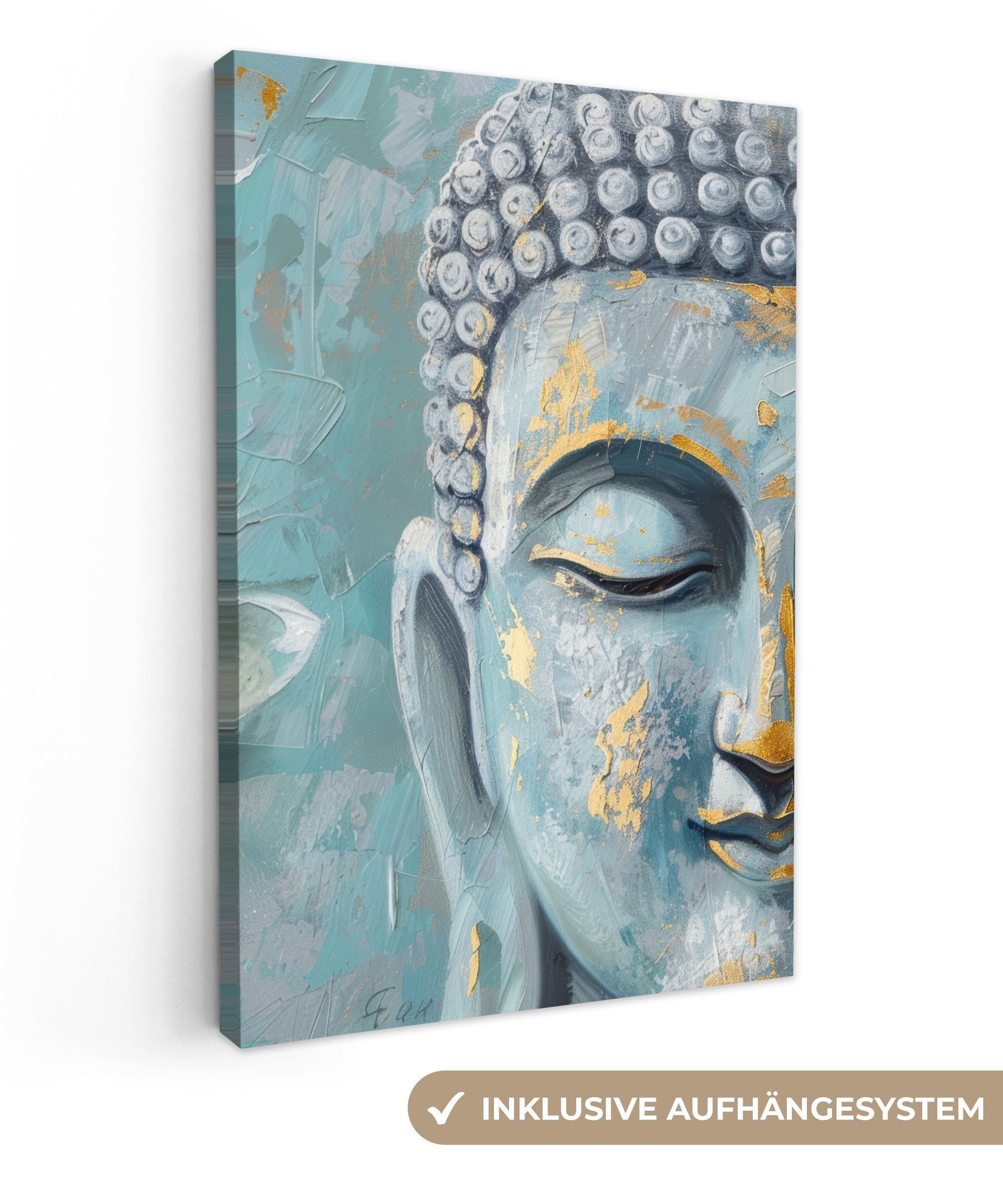 OneMillionCanvasses® Leinwandbild Buddha - Blume - Lotus - Gold - Blau, Fot günstig online kaufen