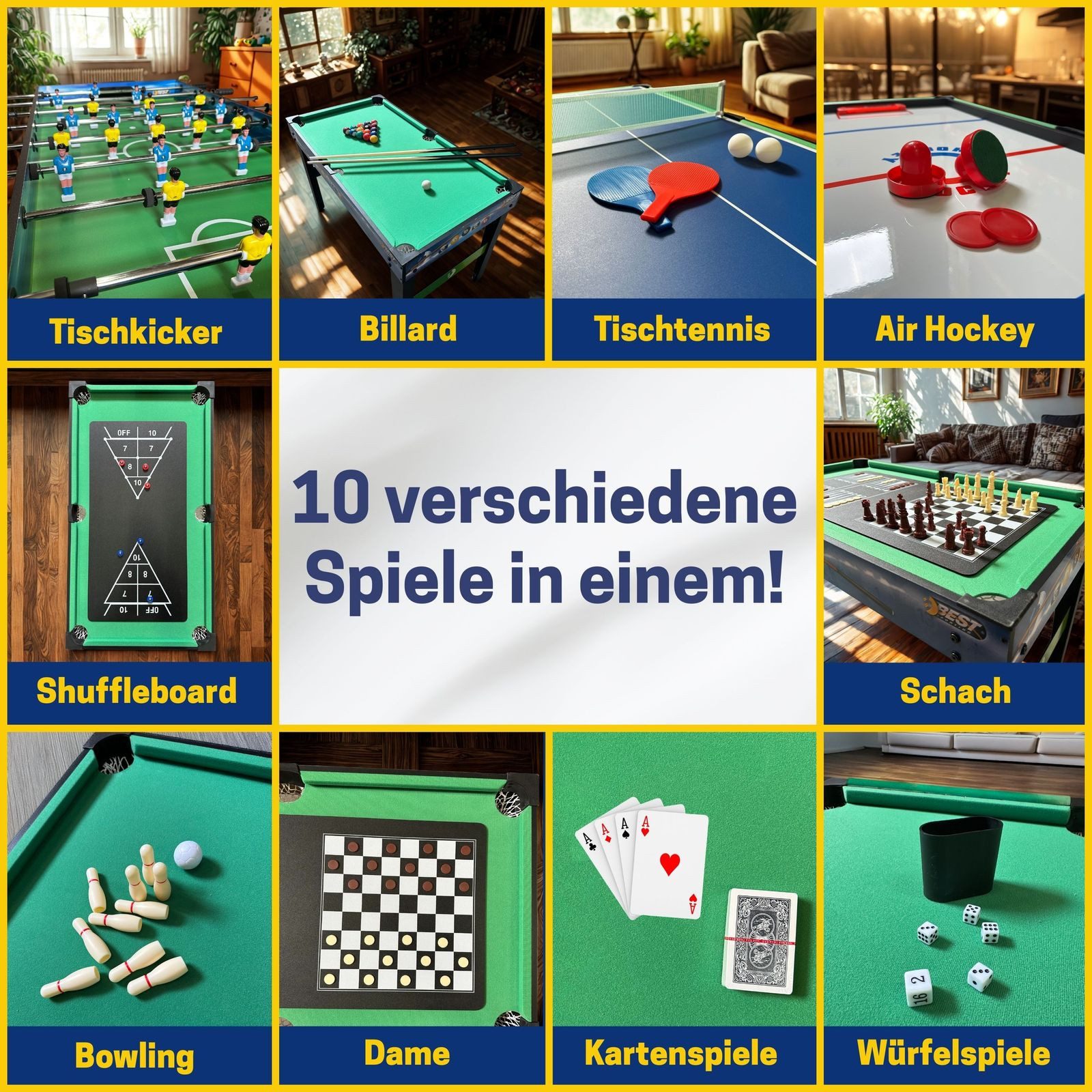 Best Sporting Multifunktionstisch Kinder 10 in 1 - Multi Kickertisch Kinder mit 10 Spielen