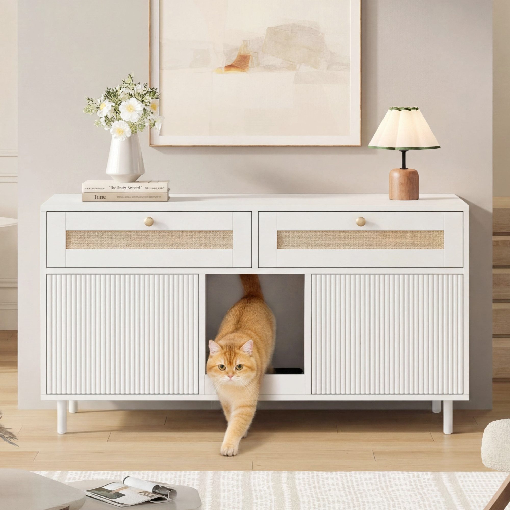 Katzentoilette Katzenklo Schrank mit Katzenstreu Fangmatte