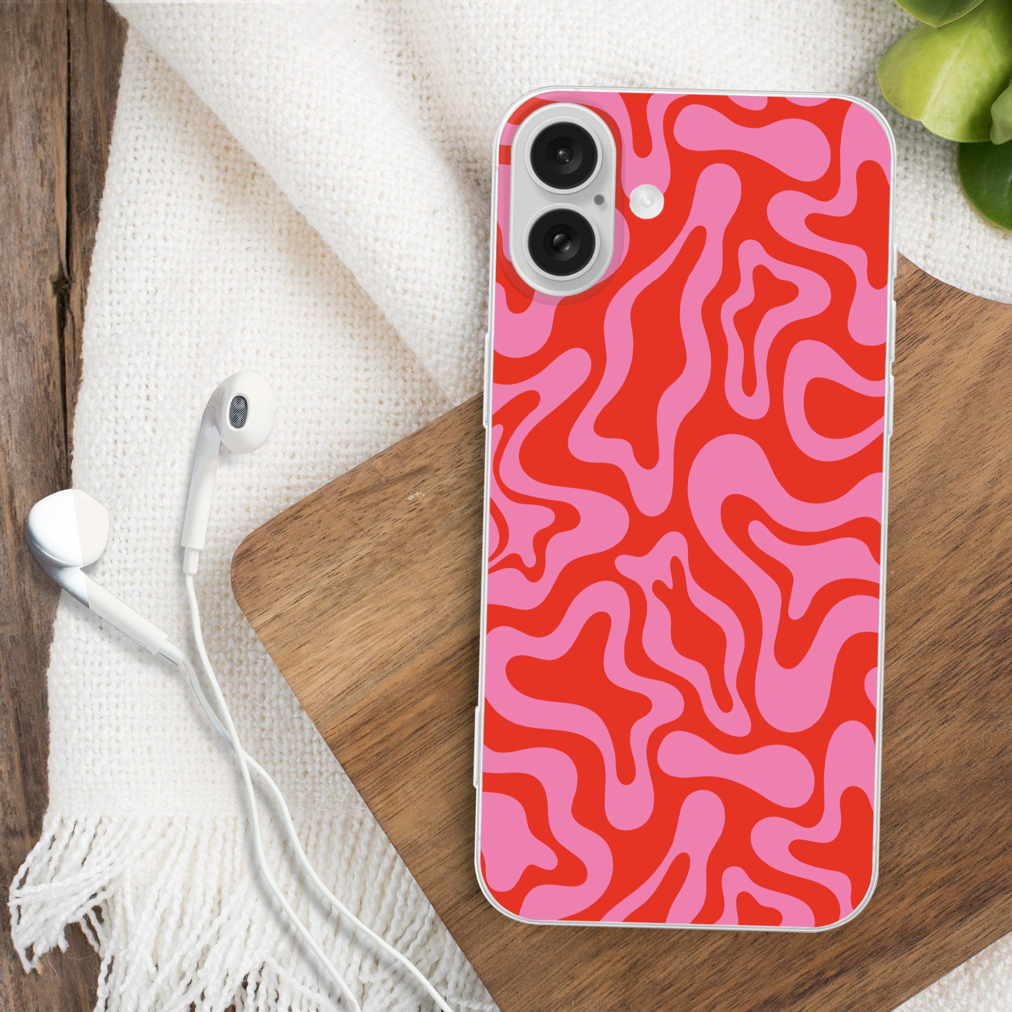 MuchoWow Handyhülle für Apple iPhone 16 Plus Abstrakt - Muster - Rot - Rosa - Minimalistis, Smartphone-Bumper, Print, Handy Schutzhülle Dünn