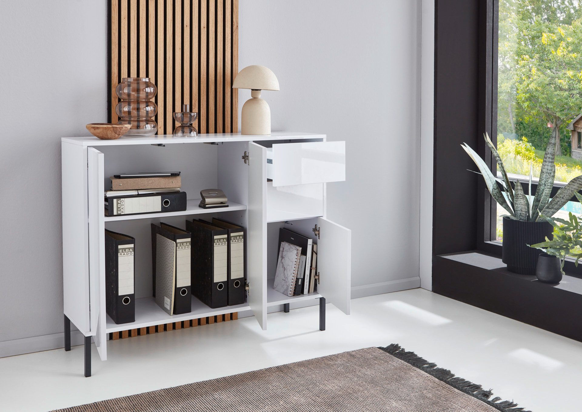 BMG Möbel Kommode Sideboard Mailand Set 7 in verschiedenen Ausführungen (3tlg), Korpus in Anthrazit, mit Anti-Fingerprint-Beschichtung