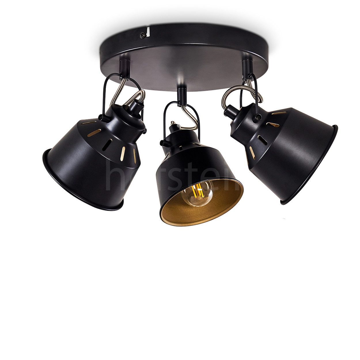 hofstein Deckenleuchte »Rimini« runde Deckenlampe aus Metall in Schwarz/Gold, ohne Leuchtmittel, mit verstellbaren Strahlern, 3xE14, Spot im Retro/Vintage Design