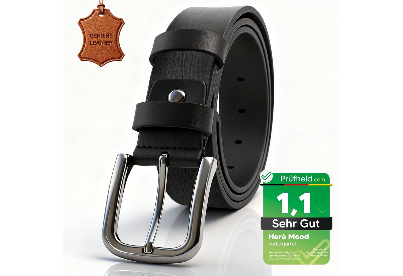 herémood Ledergürtel Gürtel Herren 4cm breit Ledergürtel Jeans Premium Geschenke für Männer (100 % Echtleder Gürtel handgefertigt, hochwertig verarbeitet, kürzbar, 1-St., robustes Büffelleder, langlebig, Schwarz 135 cm – 4 cm breit – echtes) Schwarzer Gür