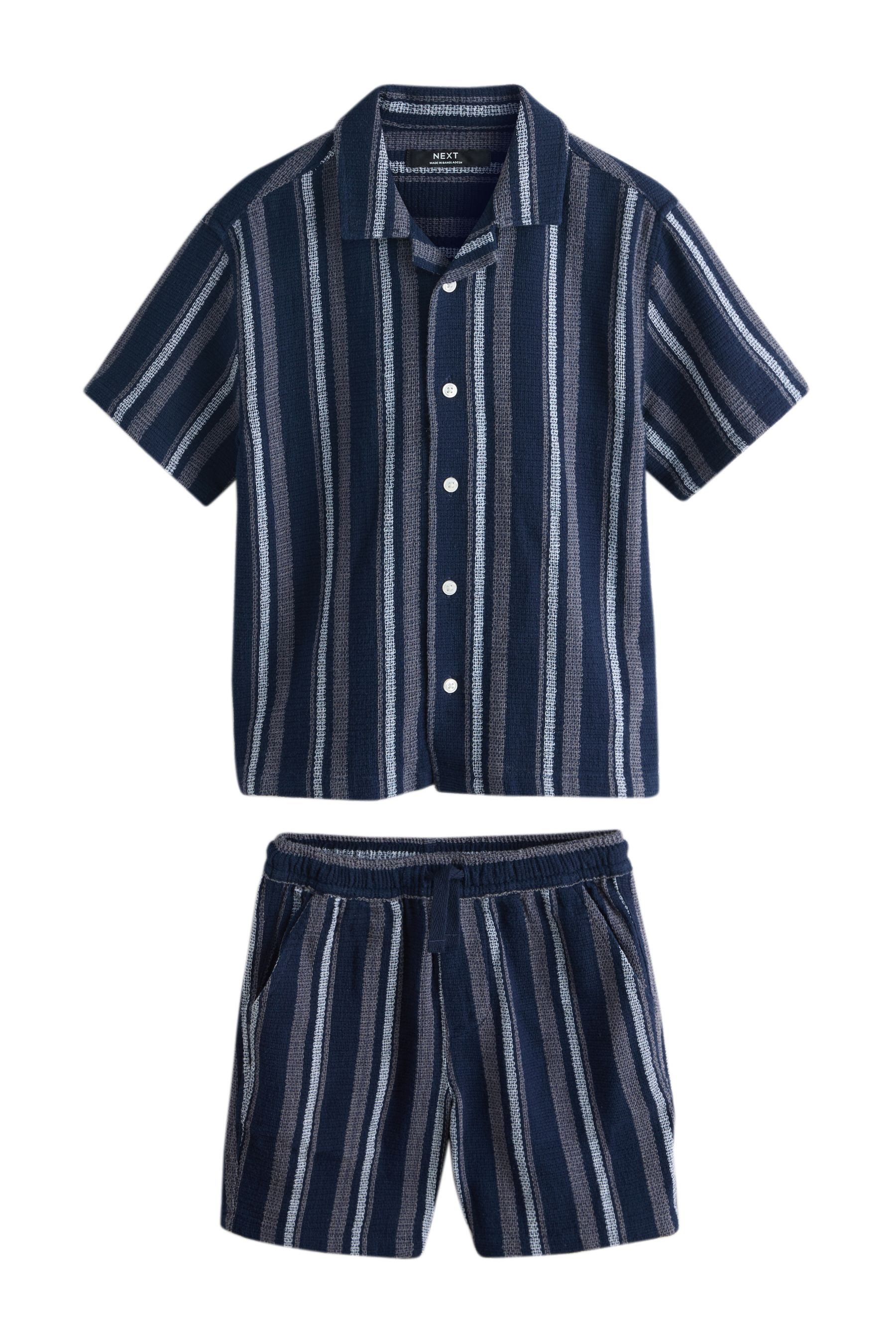 Next Hemd & Hose Kurzarmhemd mit Strukturstreifen und Shorts im Set (2-tlg)