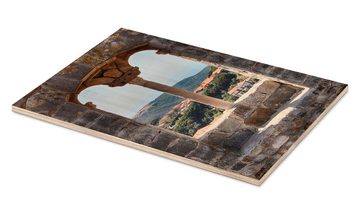 Posterlounge Holzbild Filtergrafia, Blick durch ein Fenster in der Toskana Italien, Mediterran Fotografie