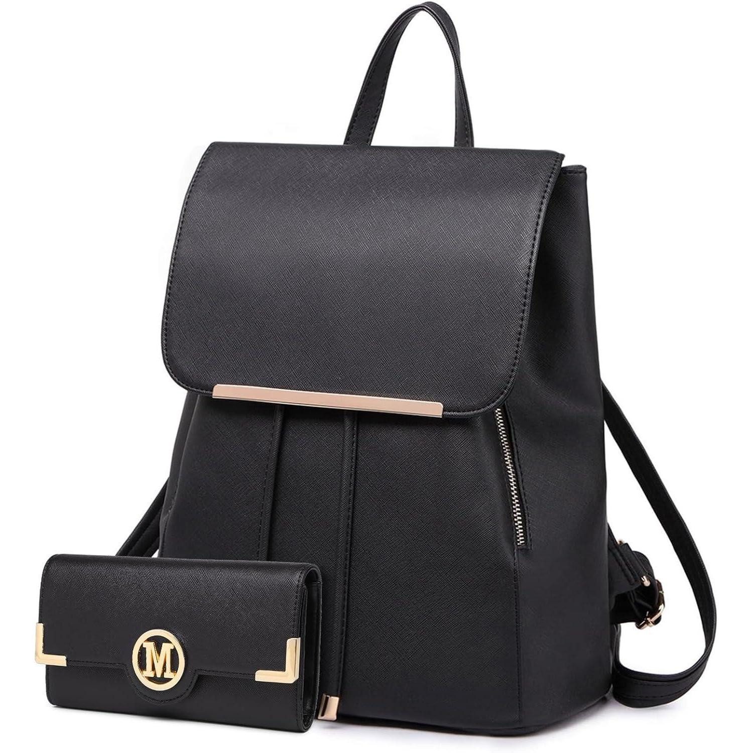 LuxusKollektion Cityrucksack Damen Rucksack Klein Wasserdicht mit Geldbörse Schwarz