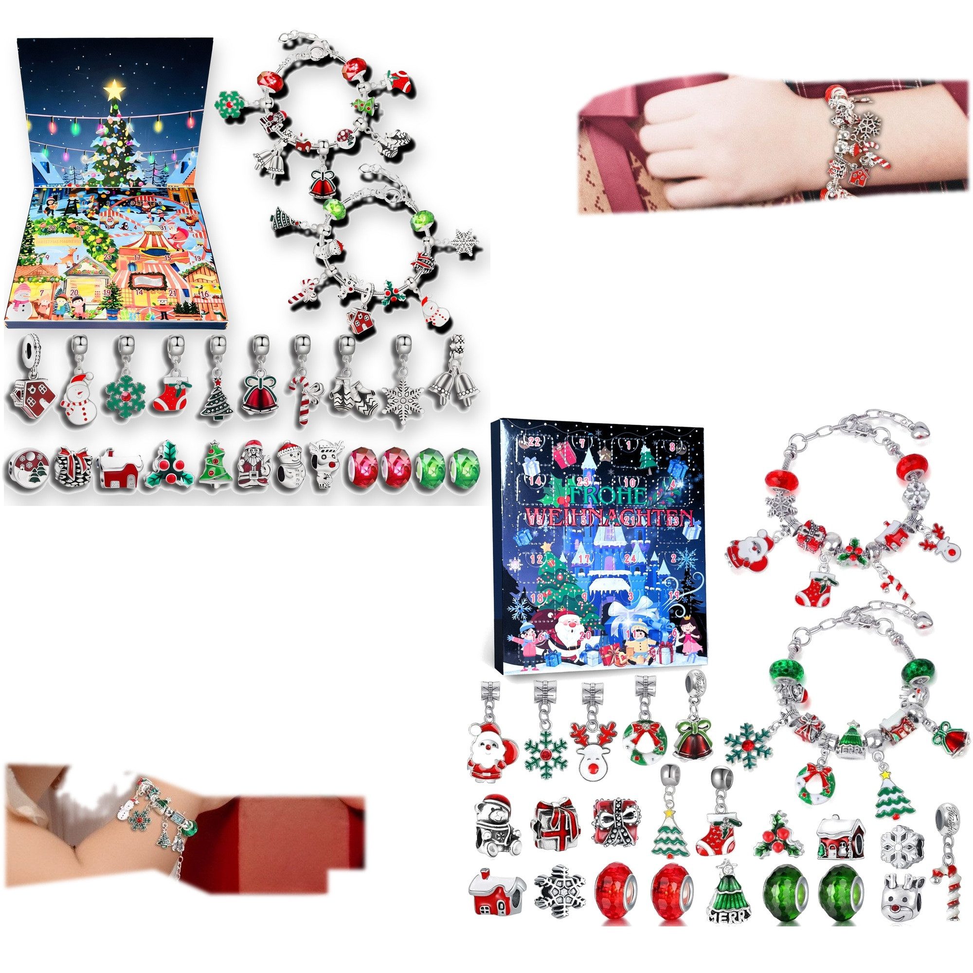 Lucadeau Schmuck-Adventskalender Adventskalender 2026 Mädchen 2er Set – 2 Schmuck Kalender mit Armband (Geschenkset), 2 Kalender für Geschwister: je 22 Charms + 2 Armbänder, ab 5 Jahren