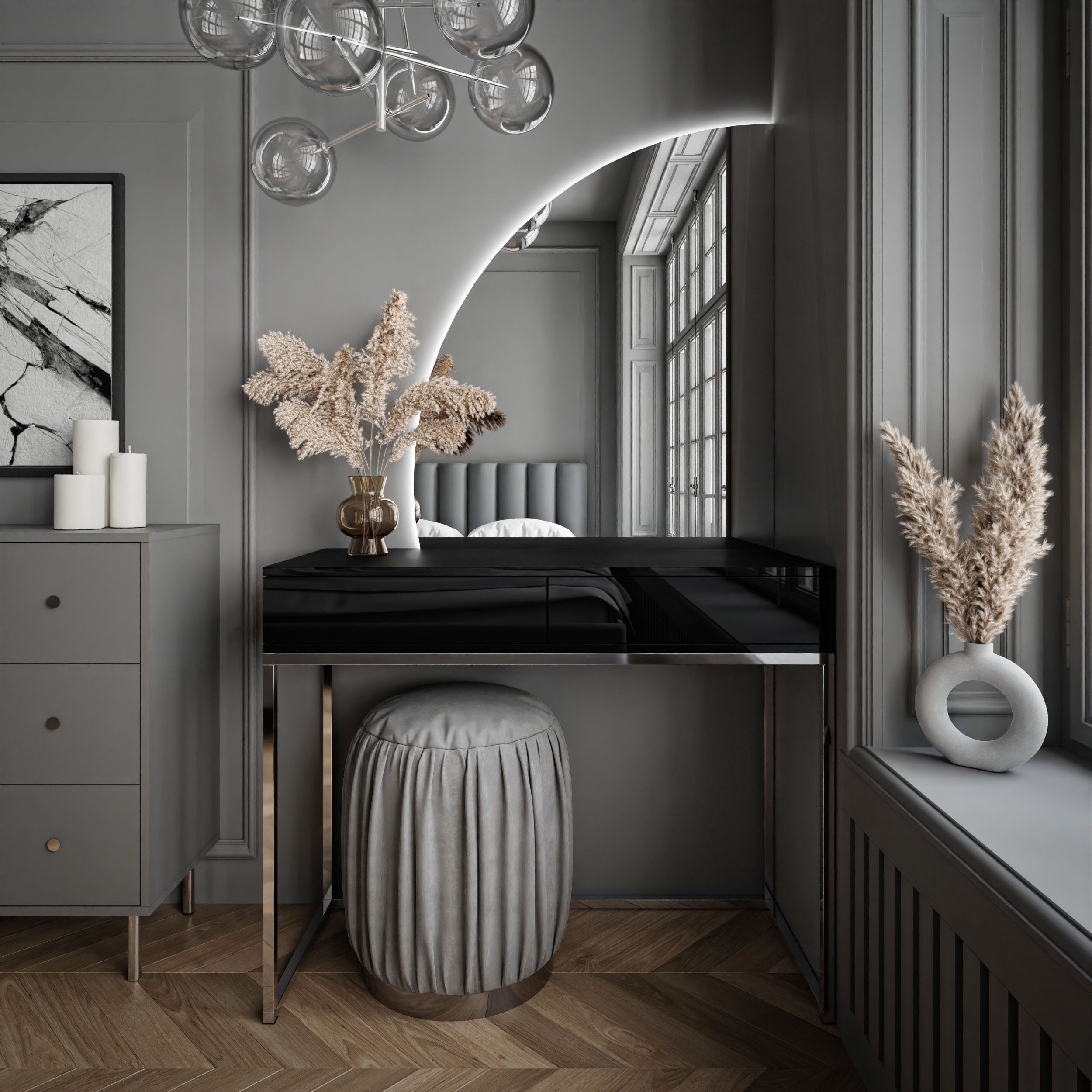 Lookway Schminktisch QUINNIE GLAMOUR mit LED Spiegel (1x Konsole 1x Spiegel), Breite: 100 cm