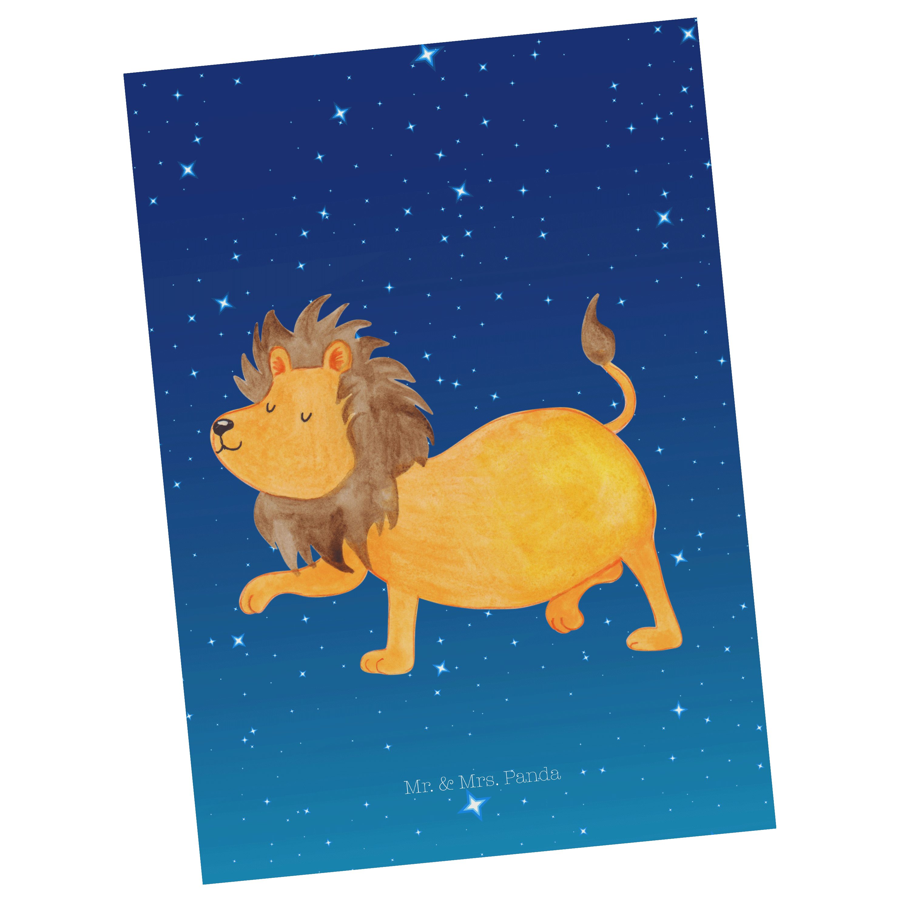 Mr. & Mrs. Panda Postkarte Sternzeichen Löwe - Sternenhimmel Blau - Geschenk, König der Tiere, G