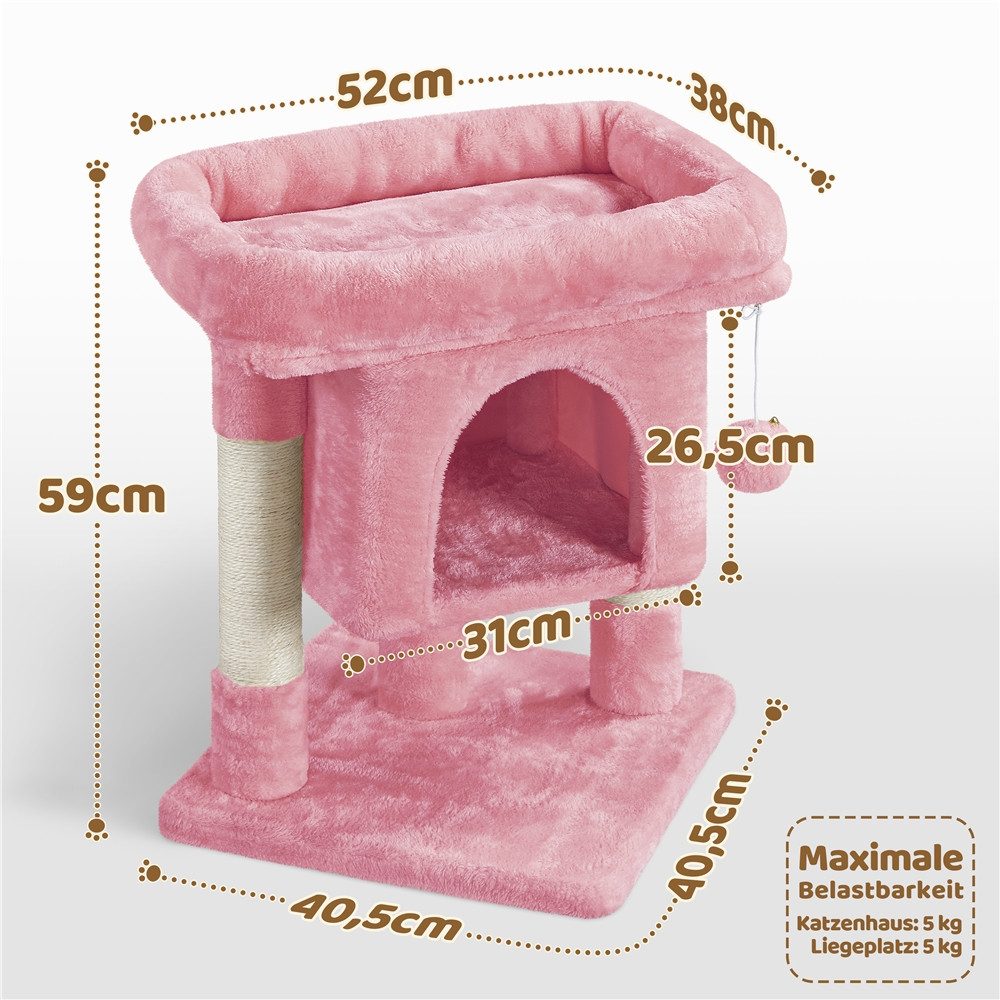 Yaheetech Kratzbaum 58 cm (H), Katzenbaum Kletterbaum, Liegemulde & Katzenhöhle & 2 Sisalstämme
