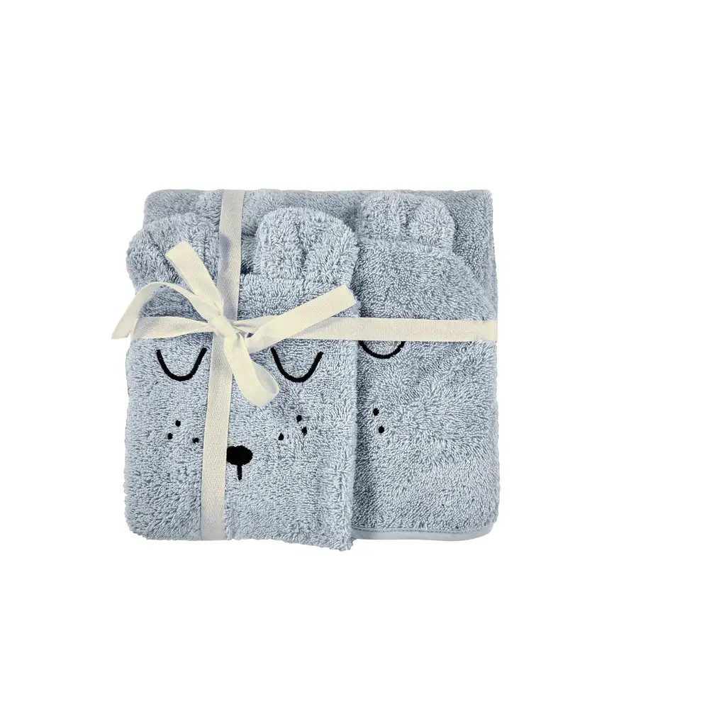 Alvi® Kapuzenhandtuch ALVI Kapuzen-Badetuch & Waschhandschuh Frottier mit Stickerei Faces he – Bild 2 von 5