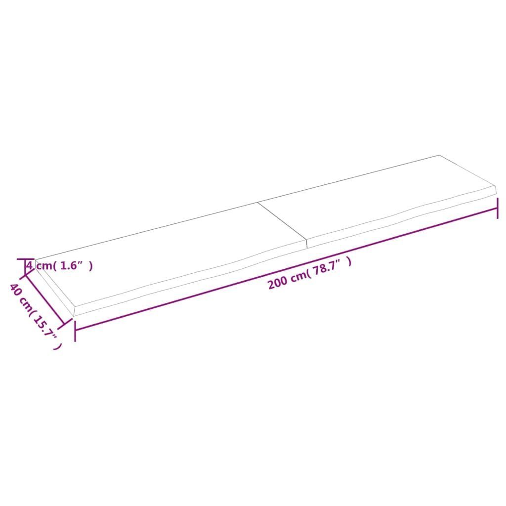 furnicato Eiche Massivholz Wandregal 200x40x(2-4) cm Unbehandelt