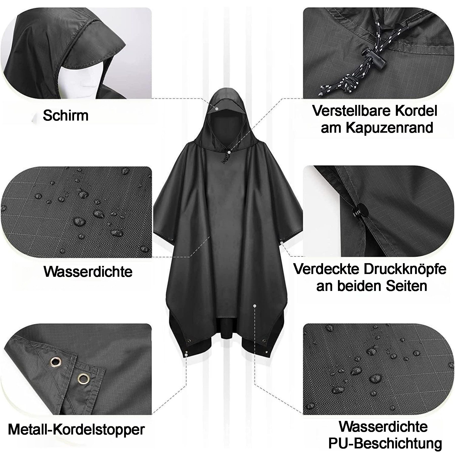 Mutig Regenmantel Leicht Wasserdicht Regenponcho Herren & Damen - Mehrzweck Regenjacke (mit Kapuze Faltbare Tasche für Camping Wandern Hikking, Atmungsaktive 3in1 Regencape)