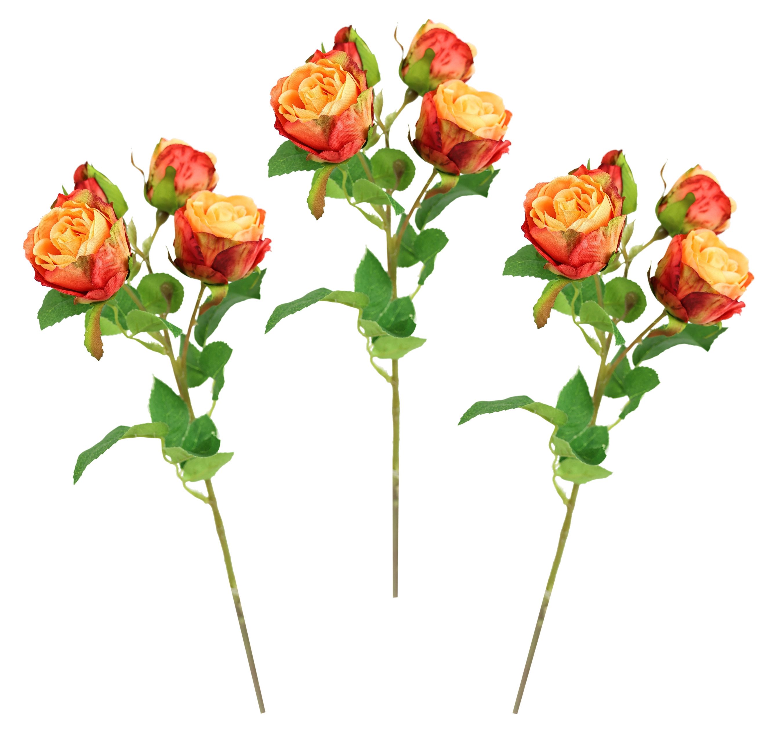 Kunstblume Künstlicher Rosenzweig, I.GE.A., Höhe 39 cm, 3er Set Rose Kunstrosen Dekoblume künstlich Hochzeit Tischdeko Büro