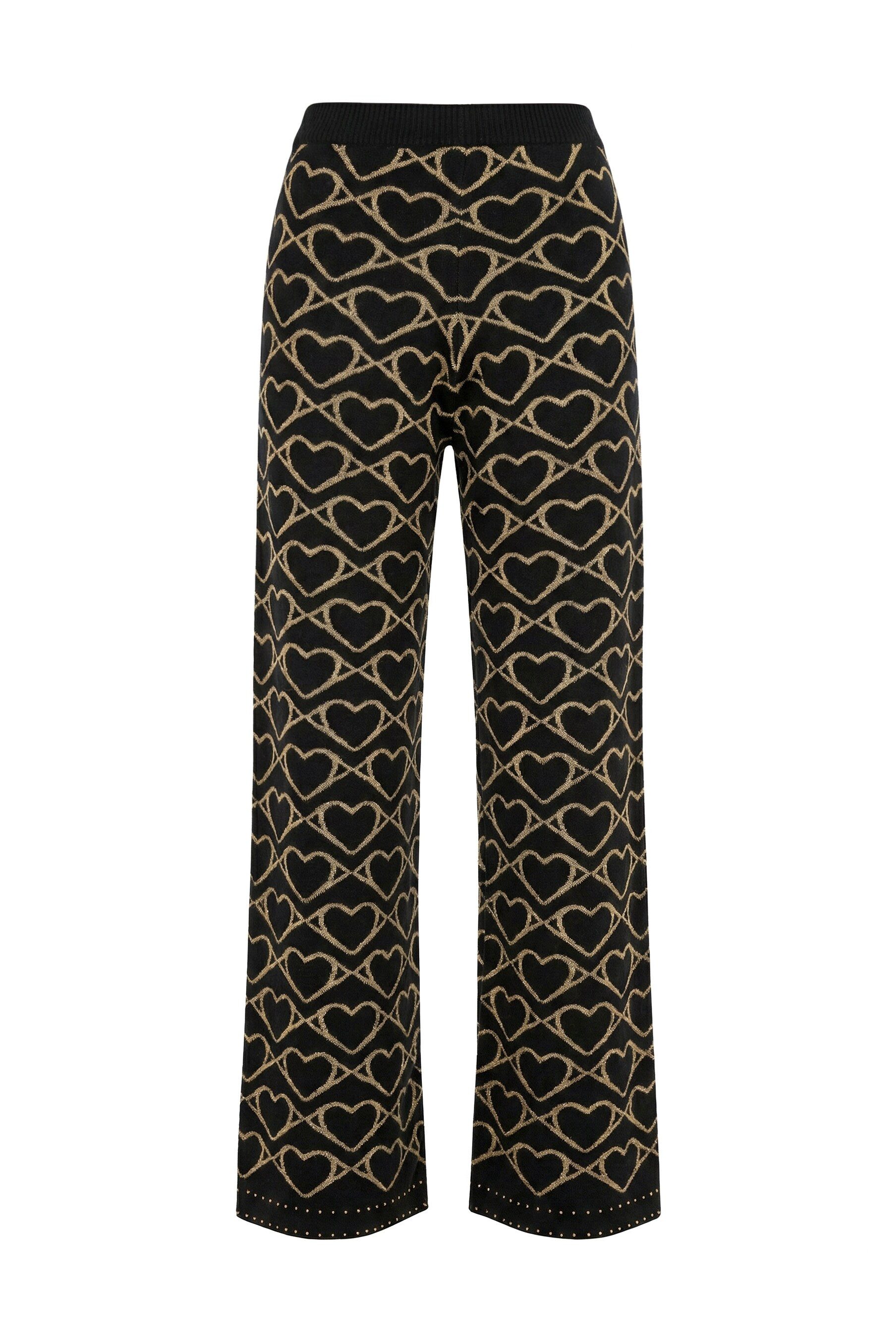 Funktionshose Strickhose weites Bein goldenes Herzmuster