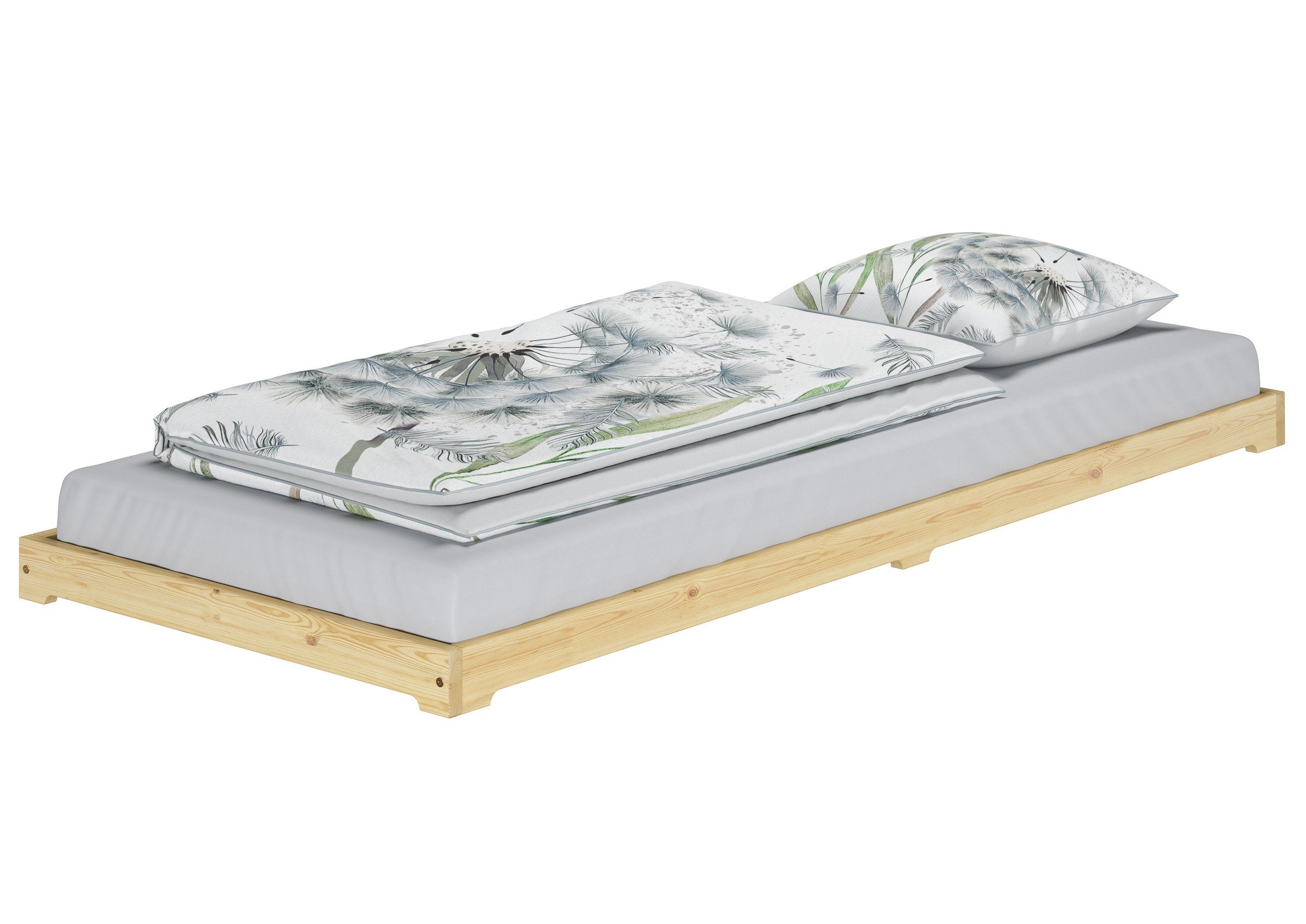 ERST-HOLZ Bett Studentenbett Futon Extra Niedriges Bettrahmen 90 x 200 Kiefer Massiv, Kieferfarblos lackiert