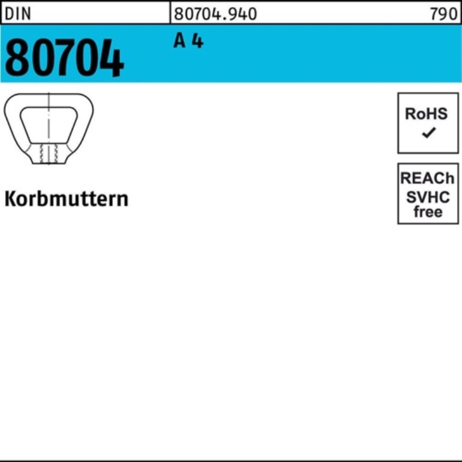 Reyher Korbmutter 100er Pack Korbmutter DIN 80704 M16 A 4 1 Stück DIN 80704 A 4 Korbmut