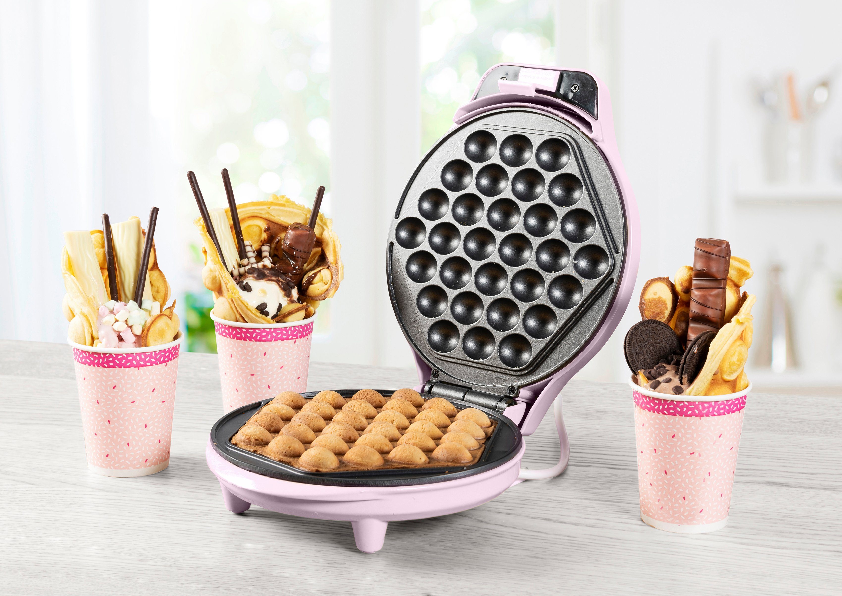 bestron Waffeleisen ABWM300P, Bubble Antihaftbeschichtung für Waffeln & mit zum Befüllen, W, 700 Backampel