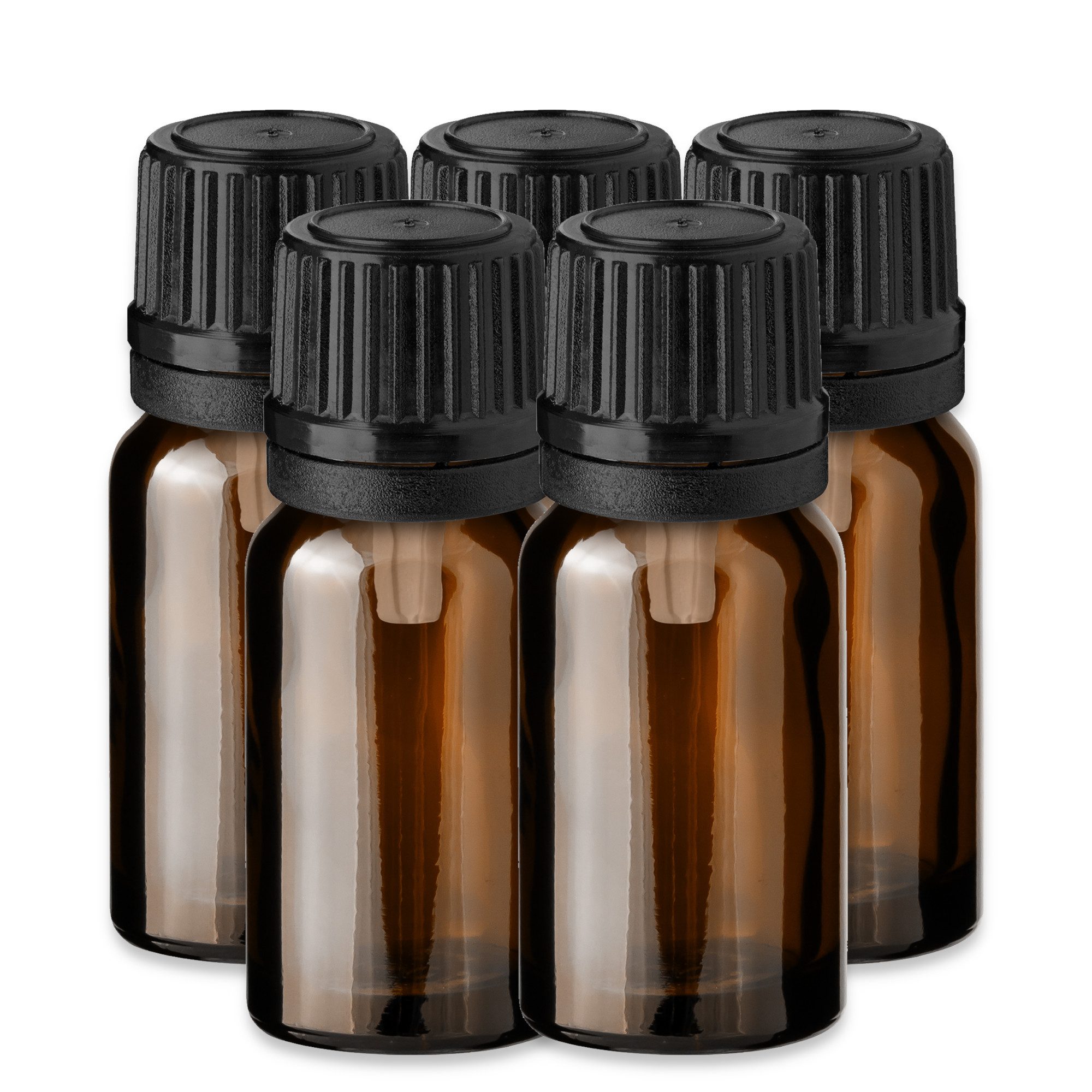 CK Verpackung GmbH Tropfer 5x Glasflasche braun 10 ml mit schwarzem Tropfeinsatz Medizin 18 mm