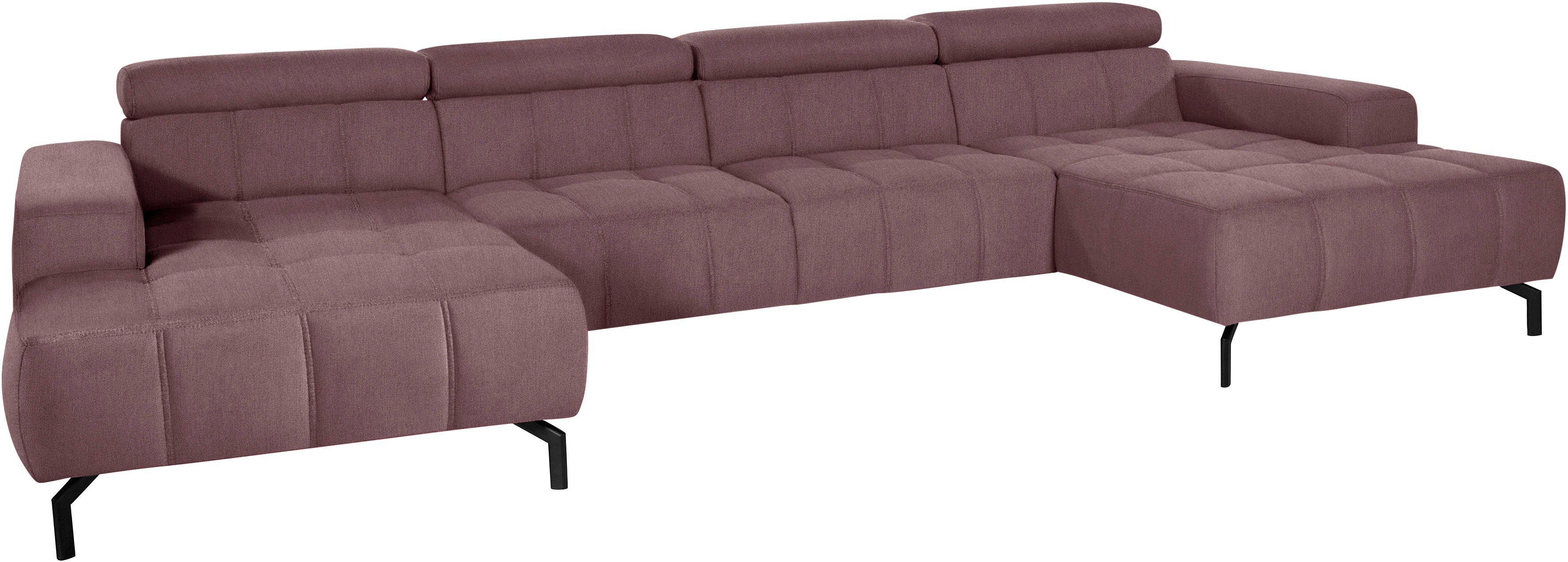 DOMO collection Wohnlandschaft Cunelli tolle Sitznähte als Designelement, fester Sitzkomfort, U-Form, whlw. verstellbare Kopfteile, passend für gängige Saugroboter