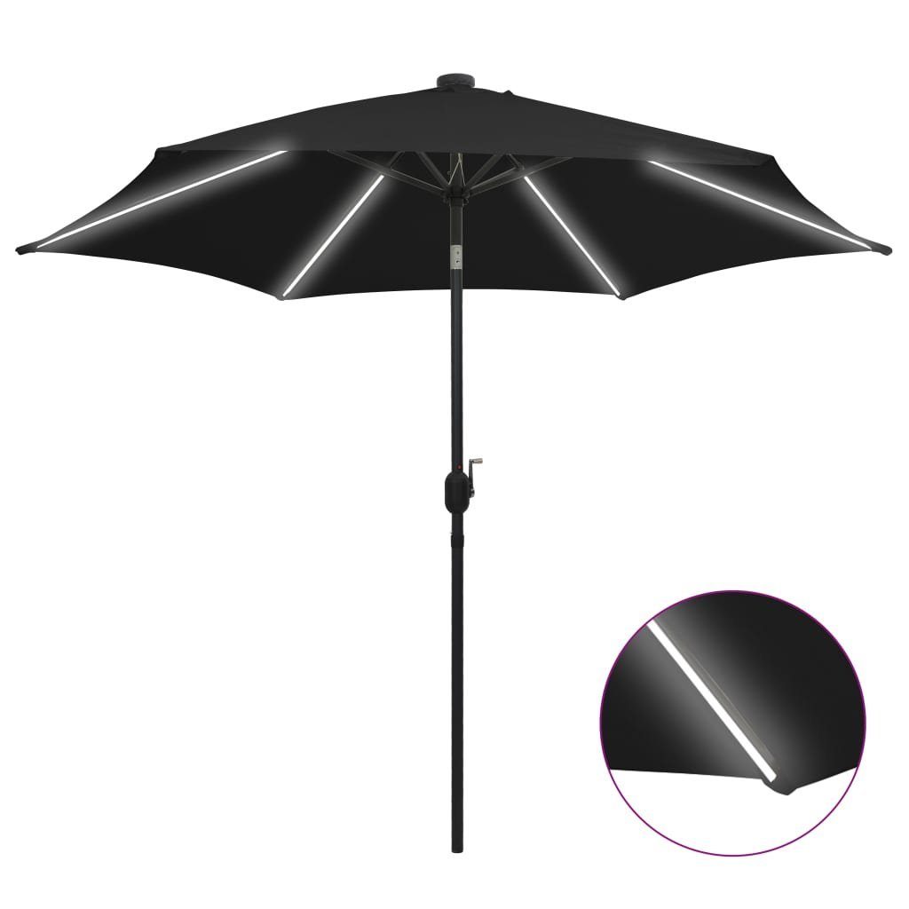 vidaXL Balkonsichtschutz Sonnenschirm mit LED-Leuchten & Aluminium-Mast 300 cm Schwarz