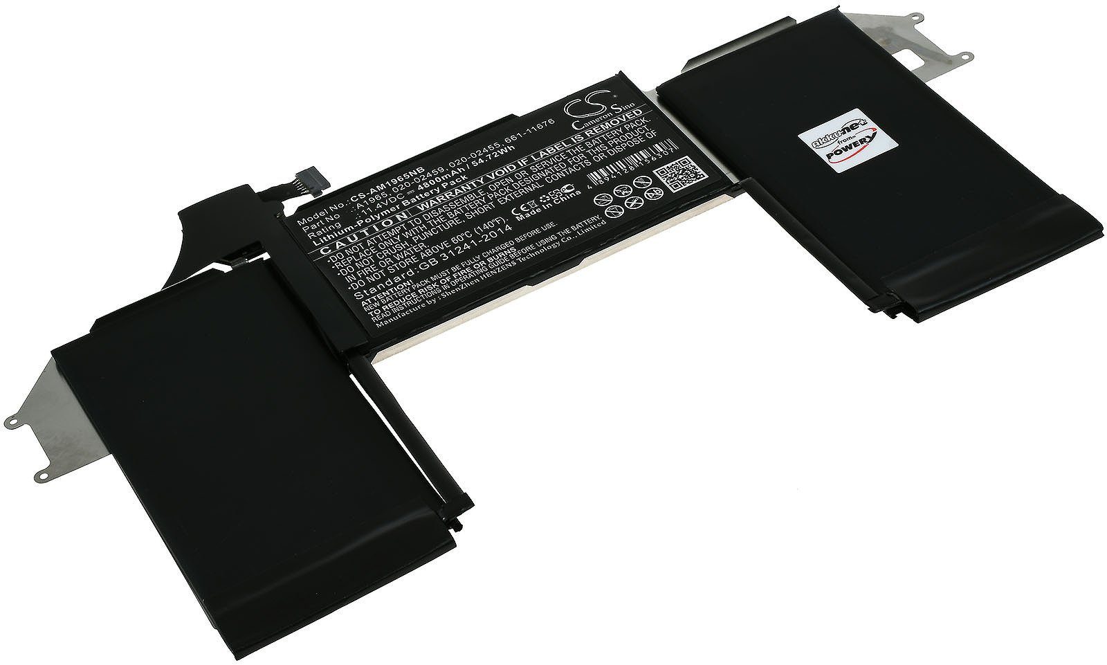 (11.4 A1965 V) Akku 4800 mAh Powery Apple Typ Laptop-Akku für