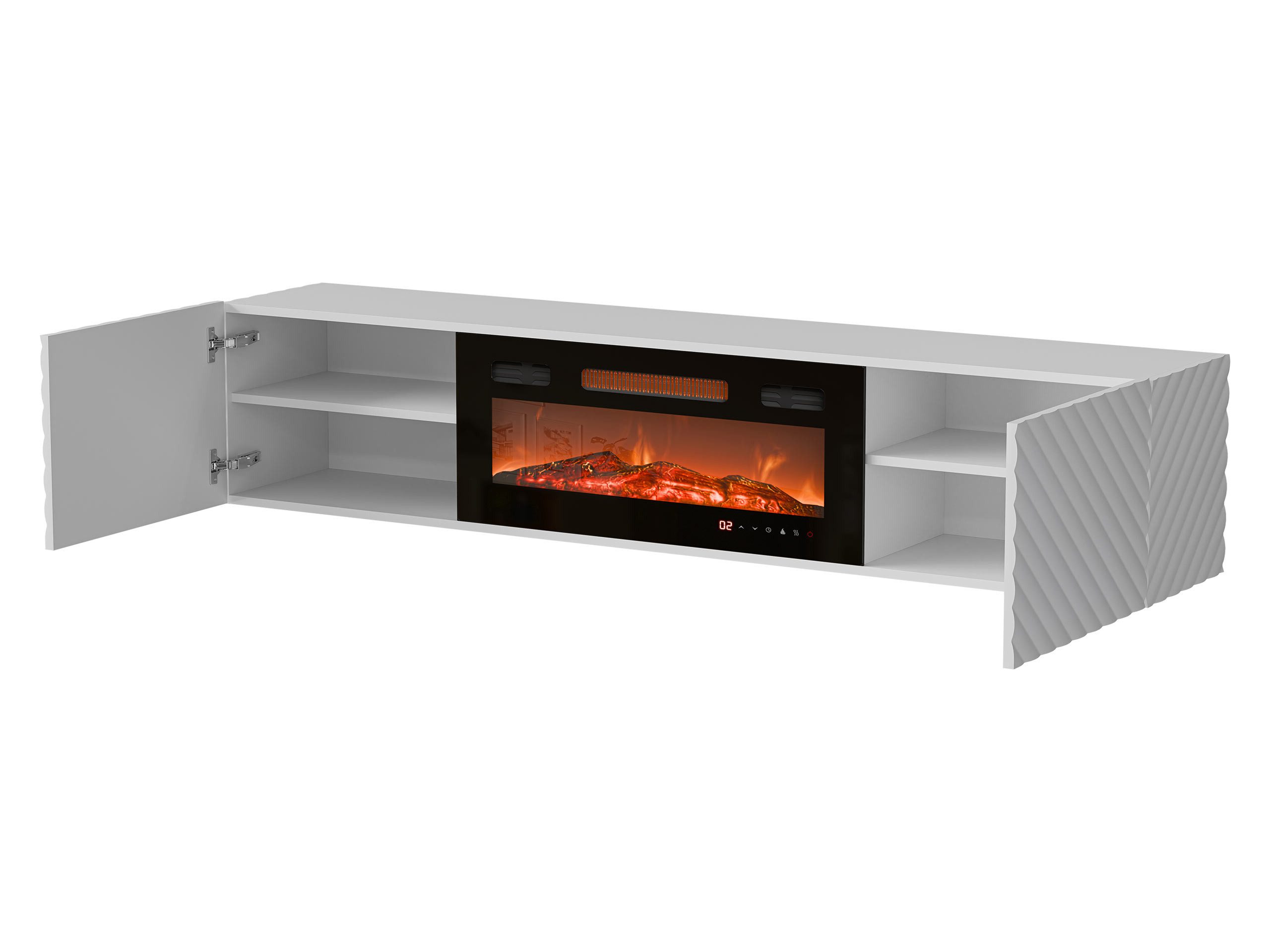 MIRJAN24 TV-Schrank Lara mit Kamin (mit zwei Drehtüren) Realistische LED-Flamme, 183x35x37 cm – Bild 3 von 5