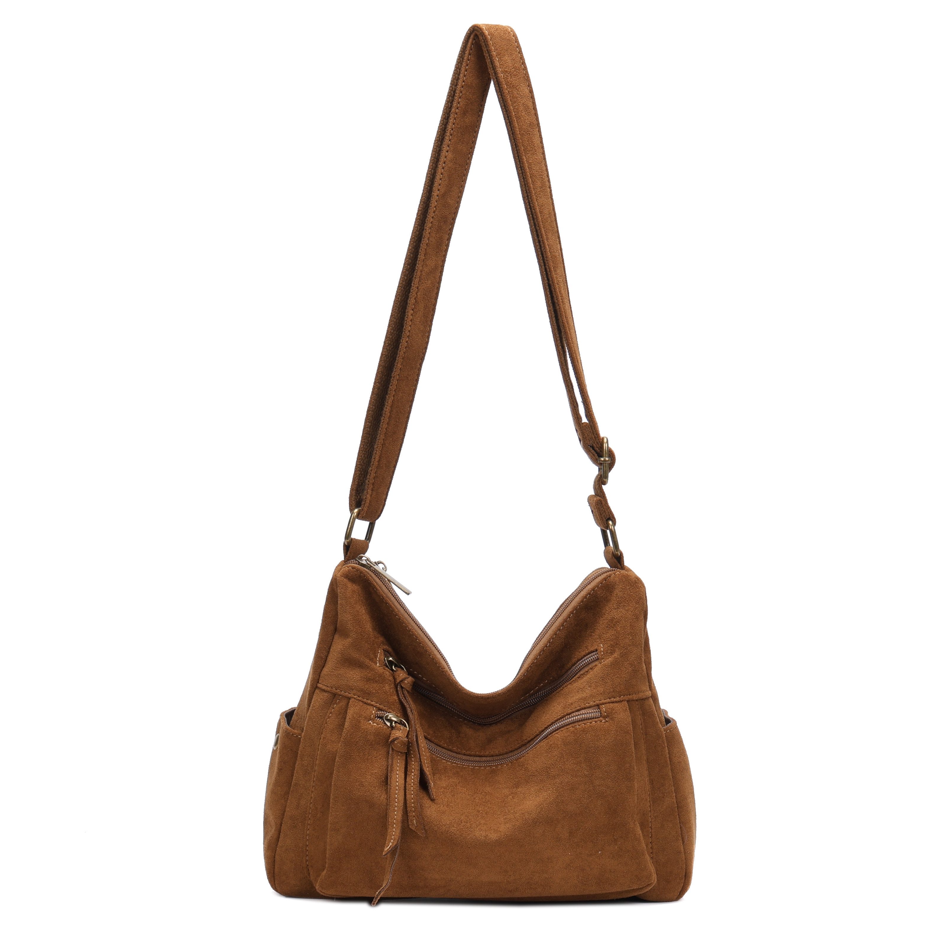 MIRROSI Umhängetasche Damen Schultertasche in Wildleder-Optik aus Stoff Crossbody Bag (mit Reißverschlussfächern, verstellbarem Gurt, ca.31x10x26 cm), Neue Kollektion Herbst/Winter 2026