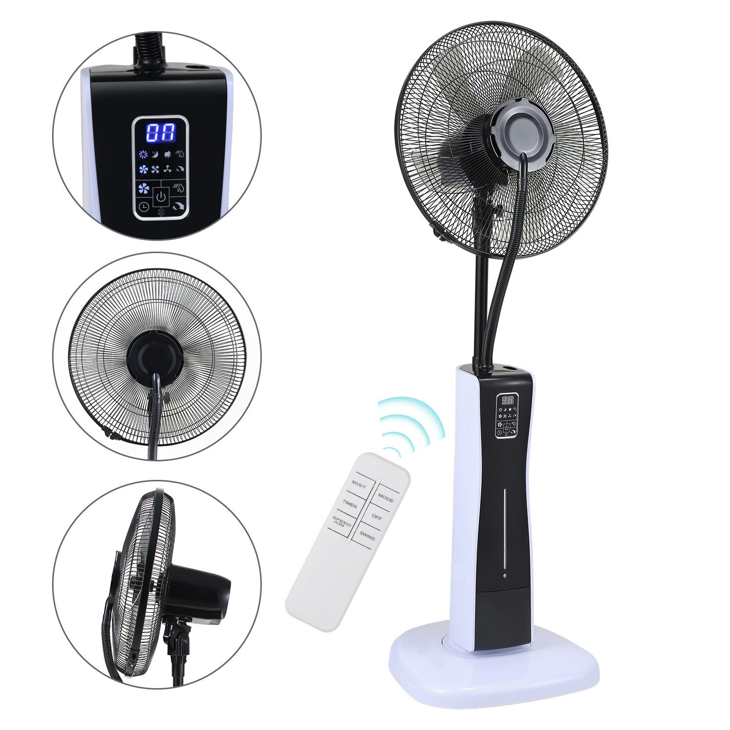 Standventilator Standventilator mit Wasserzerstäuber 40cm Durchmesser 3 Speed Schwarz