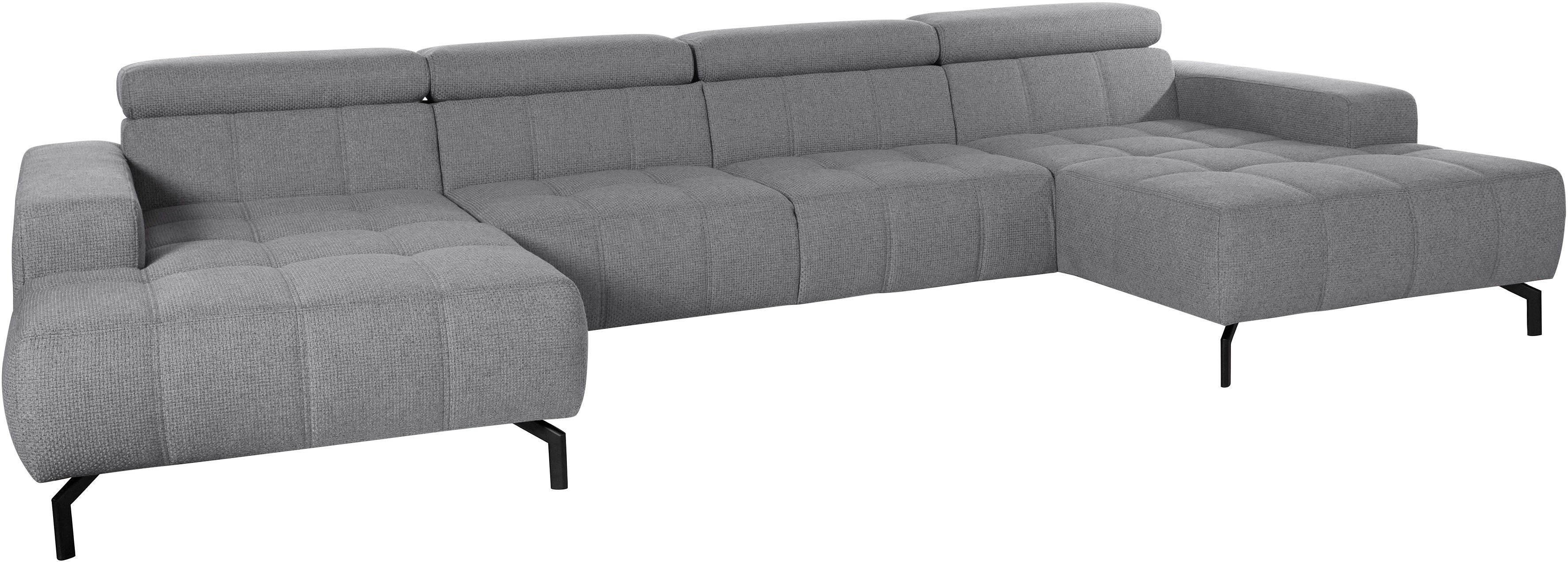 DOMO collection Wohnlandschaft Cunelli tolle Sitznähte als Designelement, fester Sitzkomfort, U-Form, wahlweise mit Kopfteilverstellung, bodenfrei