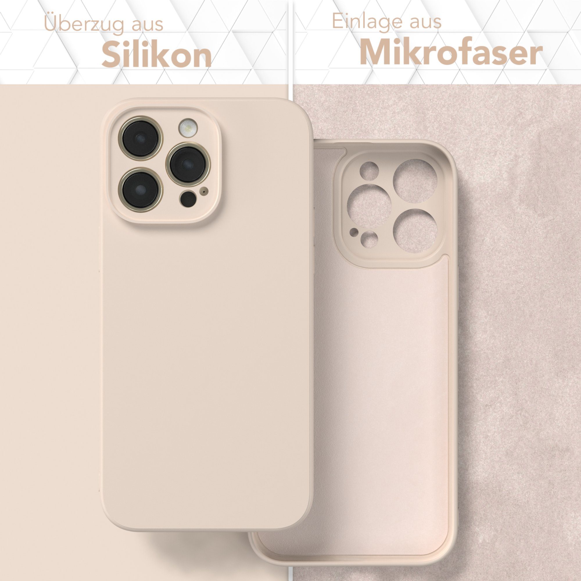 EAZY CASE Handyhülle für Apple iPhone 14 Pro Max Hülle Silikon 6,7 Zoll, Bumper Case Matt Slimcover Silikonschutzhülle elastisch Taupe / Beige – Bild 3 von 5