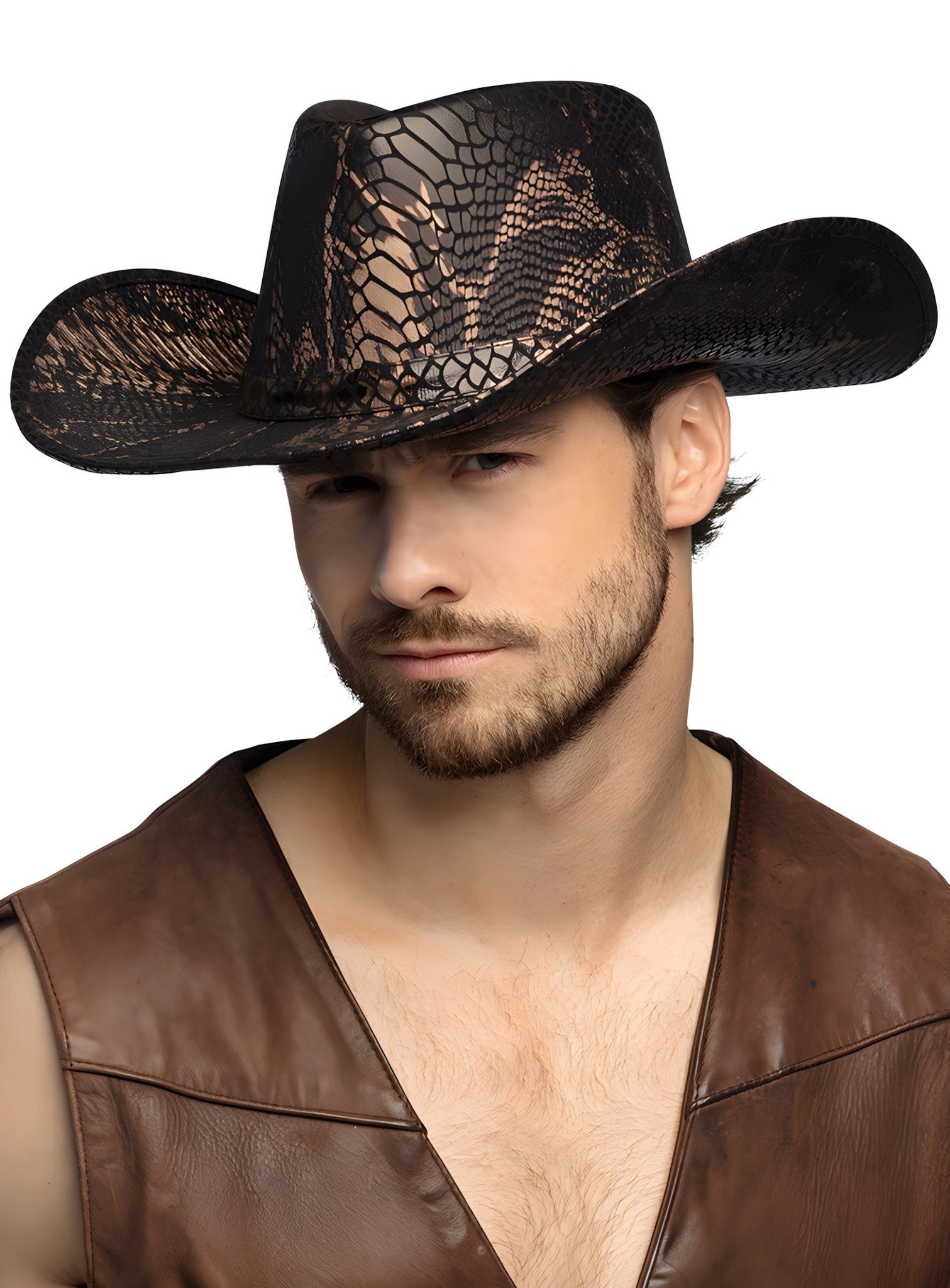 Boland Cowboy-Kostüm Cowboyhut Cobra Killer, (Künstliches) Schlangenleder für echte Abenteurer