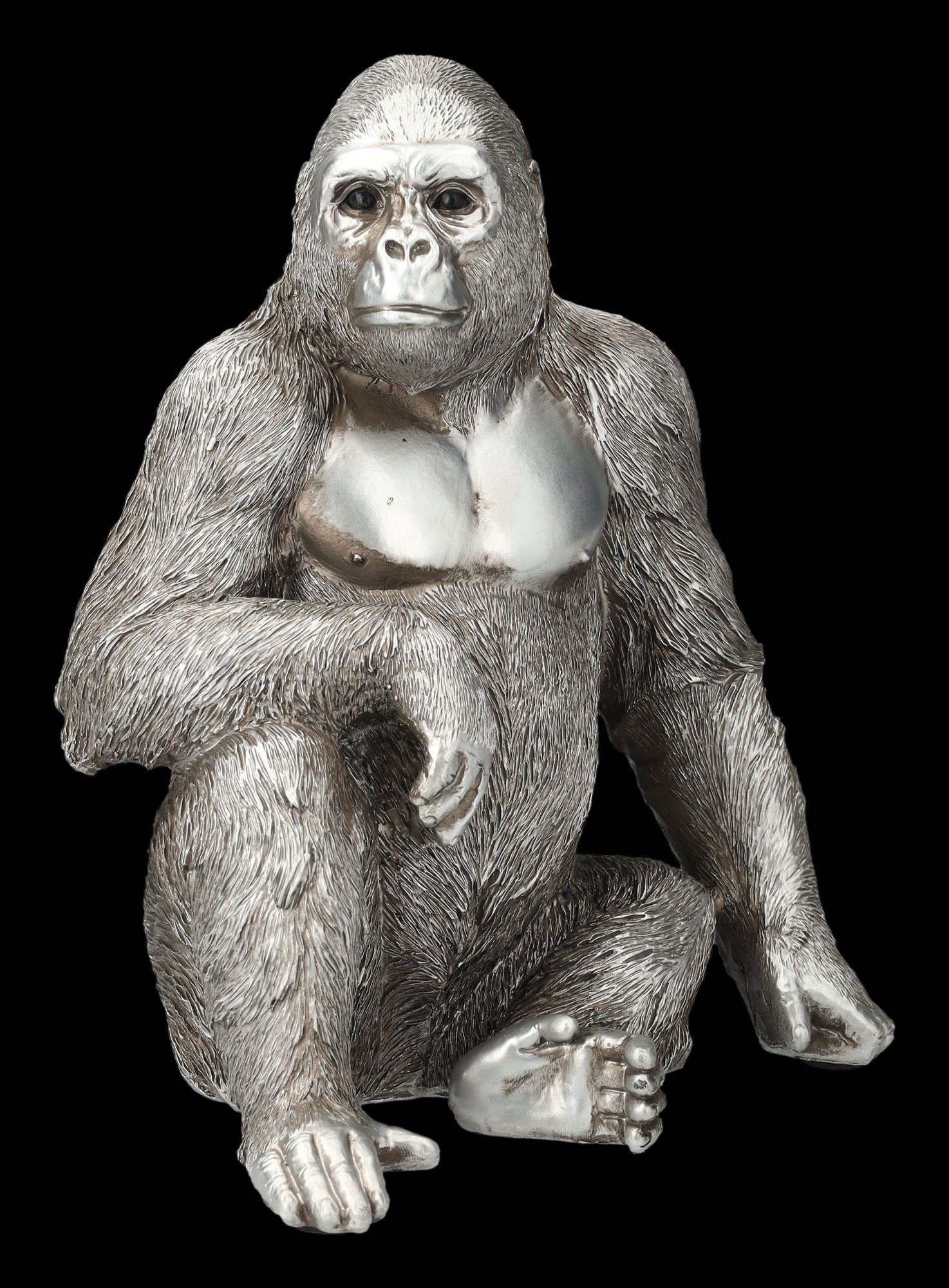 Figuren Shop GmbH Dekofigur - - Dekofigur Gorilla Tier Affe Figur Antik-Silber