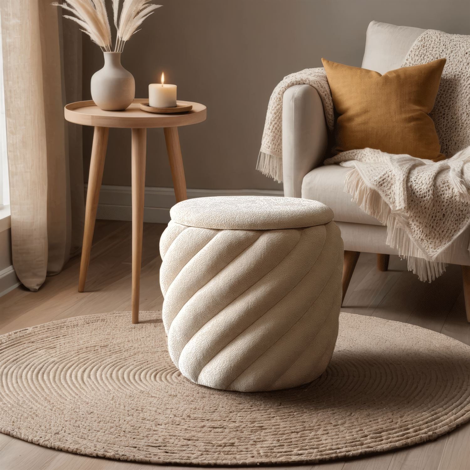 Lookway Hocker NOEL Gepolsterter Pouf mit Stauraum – Aufklappbarer Sitzhocker (1x Hocker), Durchmesser: ⌀ 42 cm