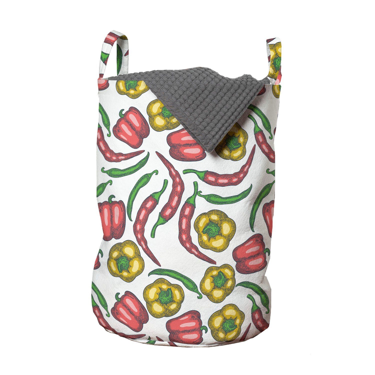 Wäschekorb mit Stil Abakuhaus Vegan Paprika-Muster Kordelzugverschluss Wäschesäckchen für Griffen Sketch Waschsalons,