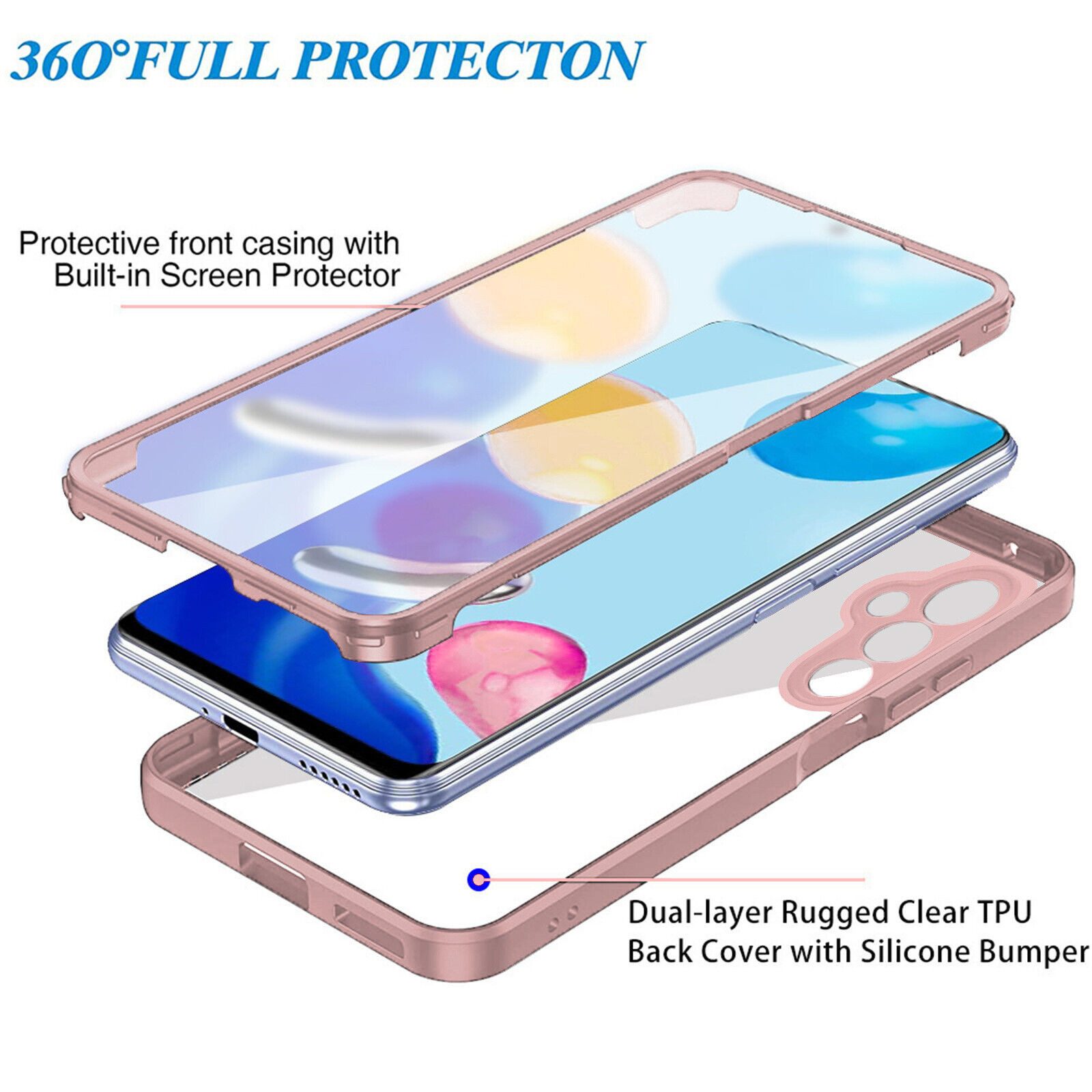 betterfon Handyhülle für Samsung Galaxy A05s 2-teiliges 360° TPU Schutzcase, 2-teiliges 360 Grad Case mit Rundumschutz und Displayschutz