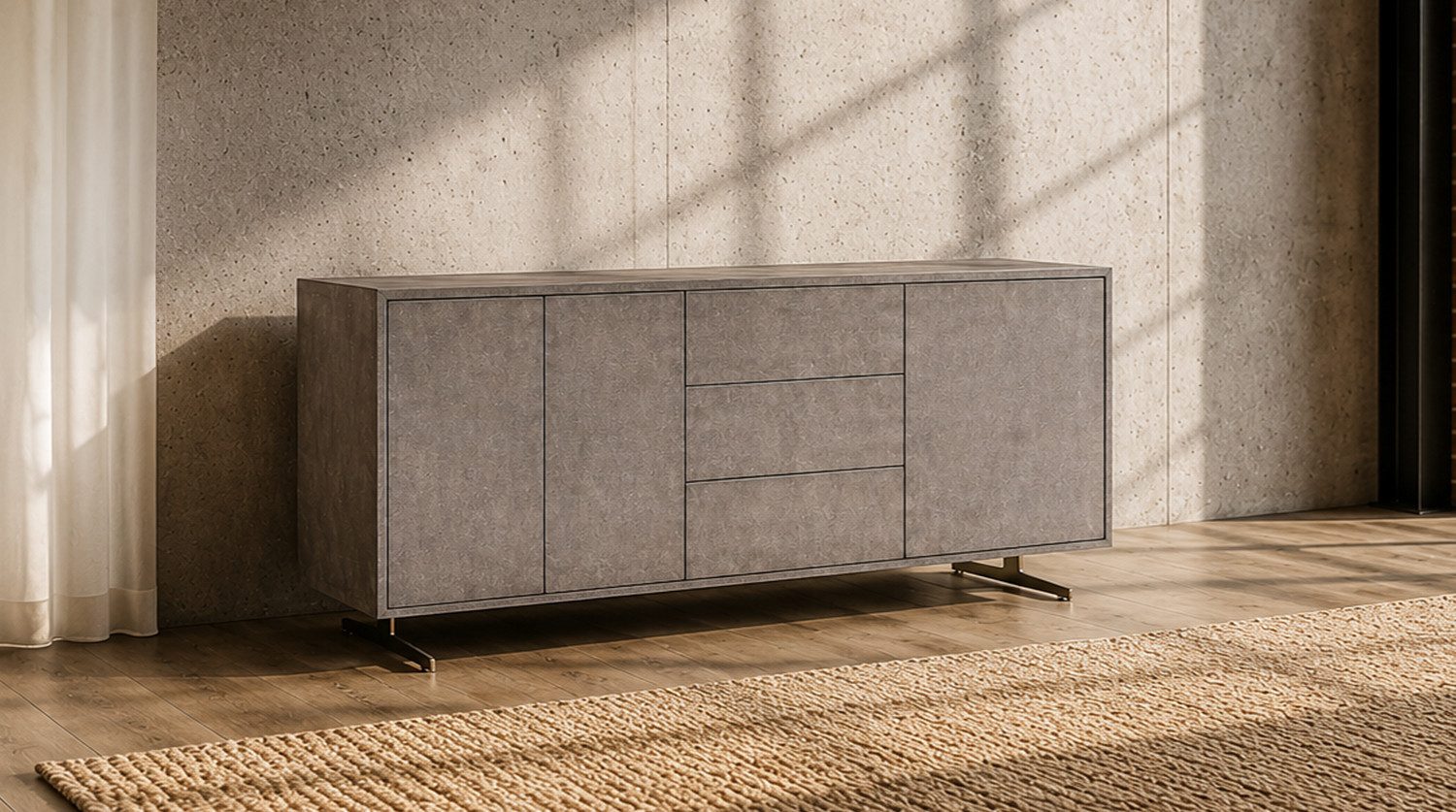 KAWOLA Buffet GALA 4 Türen Kunstleder grau 180/85/20 cm (B/H/T)